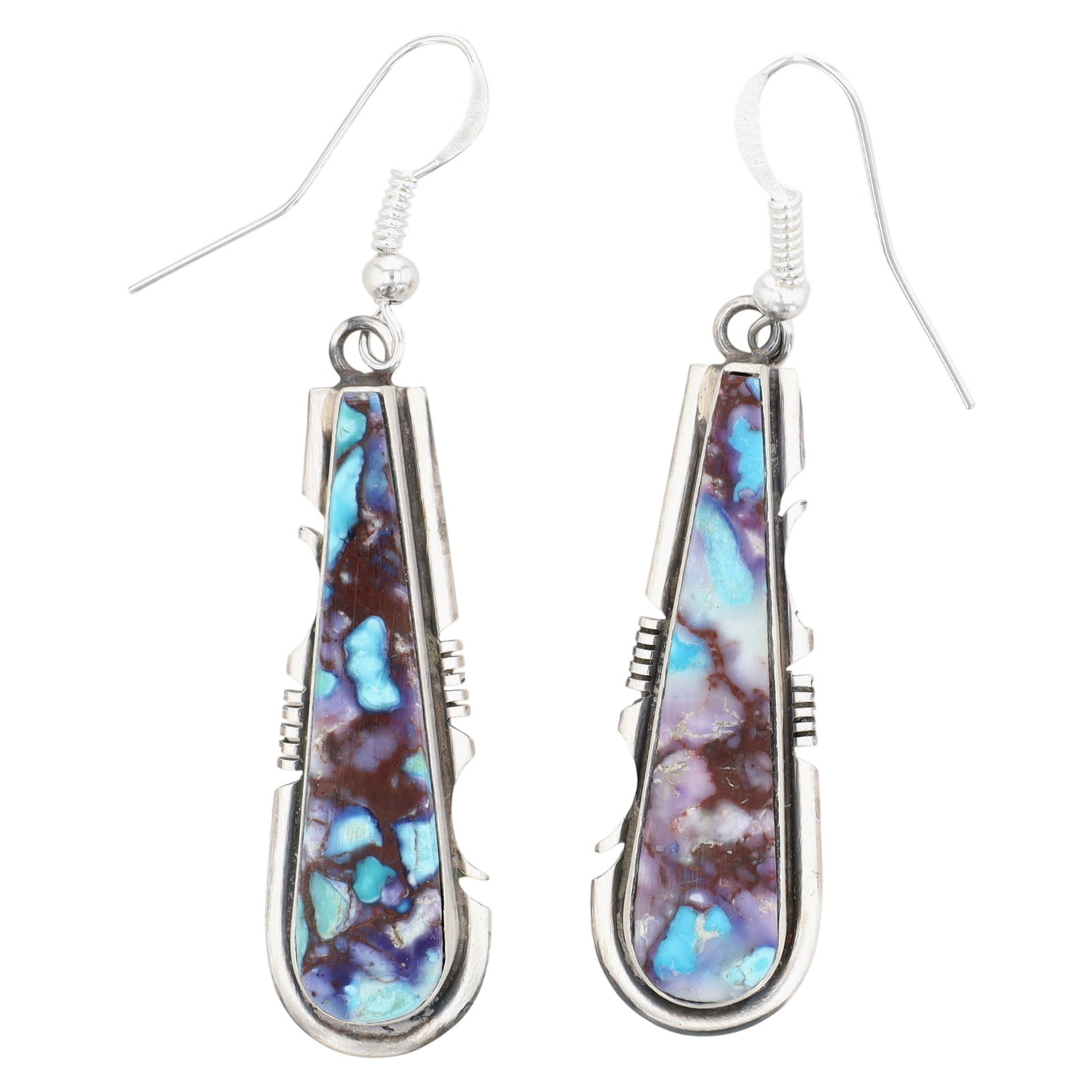 Steve Francisco Sterling Dahlia Turquoise Earrings: Steve Francisco Sterling Multicolor Dahlia Compressed Turquoise Earrings / 8.1g
