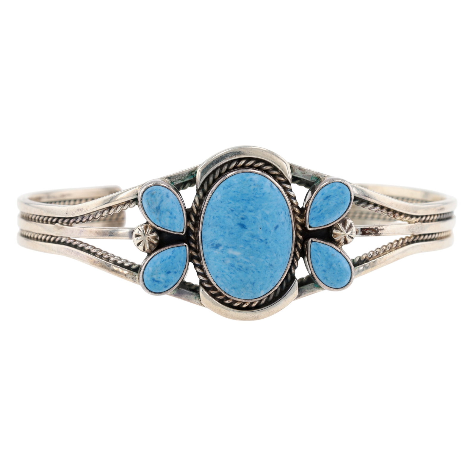 Navajo Sterling Denim Lapis Lazuli Cuff Bracelet: Navajo Sterling Denim Lapis Lazuli Cuff Bracelet / 19.8g / Approximate inner circumference, incl. gap: 6.5" / Gap: 1.5"