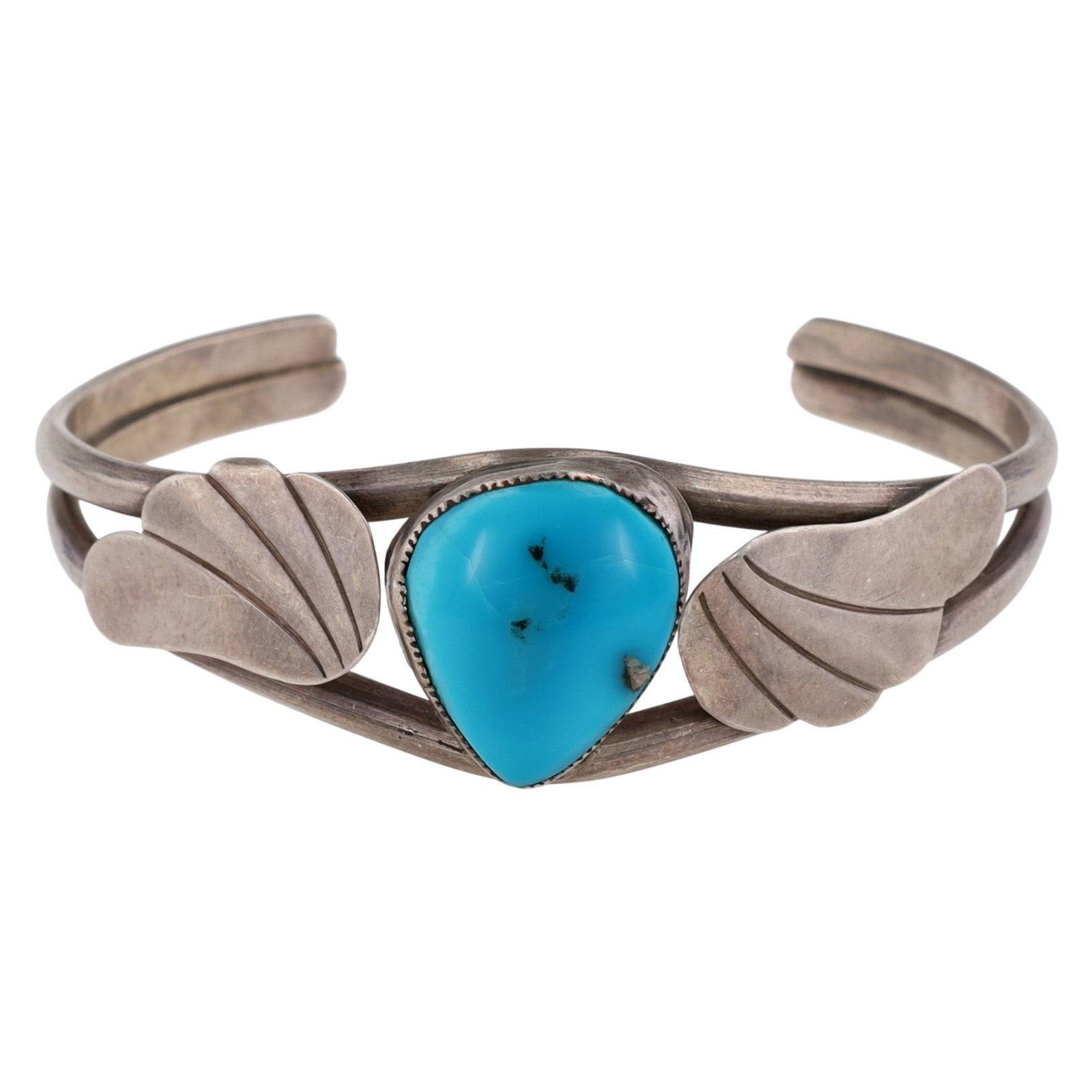 Vintage Navajo Sterling Turquoise Cuff Bracelet: Vintage Navajo Sterling Turquoise Cuff Bracelet / 20.8g / Approximate inner circumference, incl. gap: 6.25" / Gap: 1"