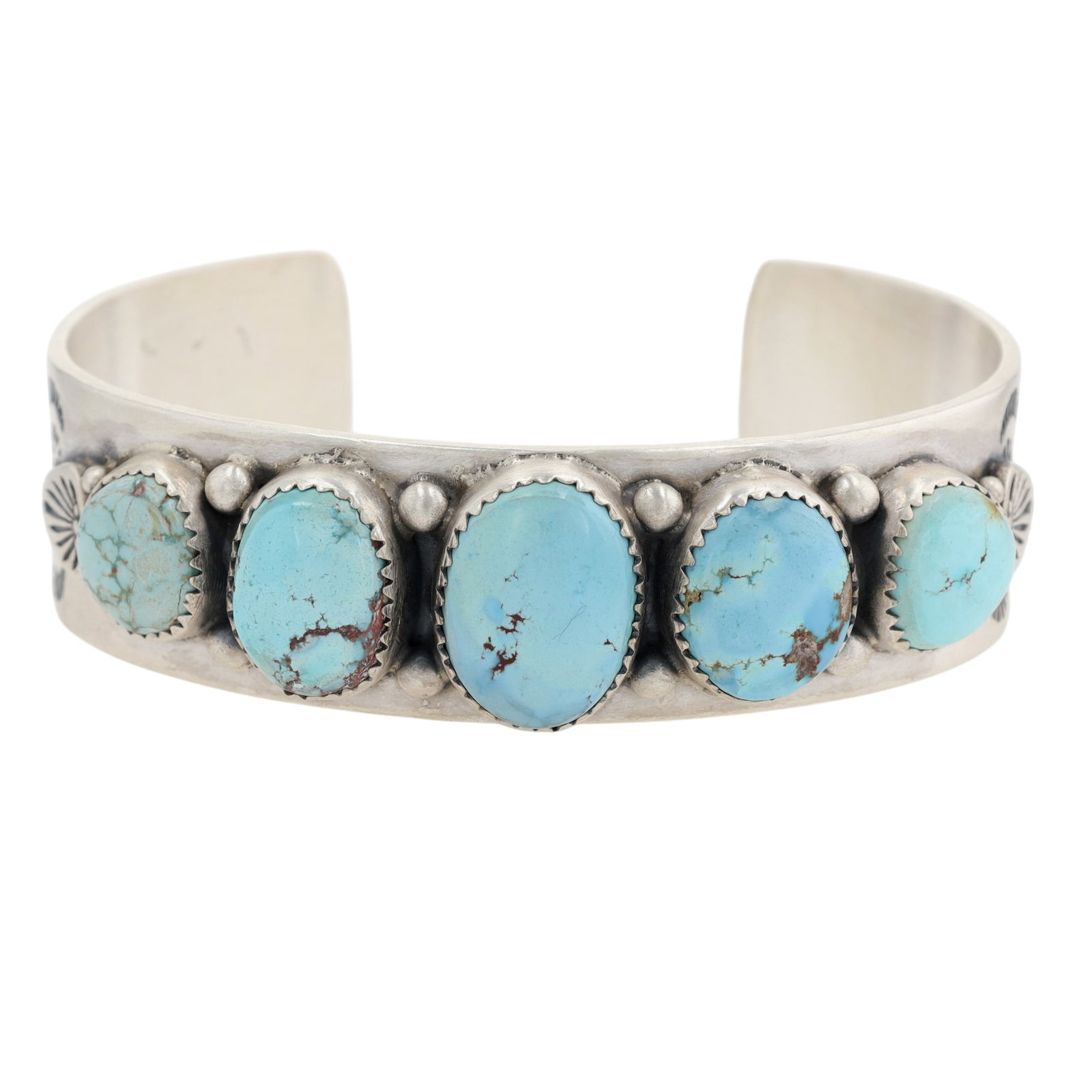 Navajo Sterling Golden Hills Turquoise Stamped Cuff Bracelet (1 of 6)