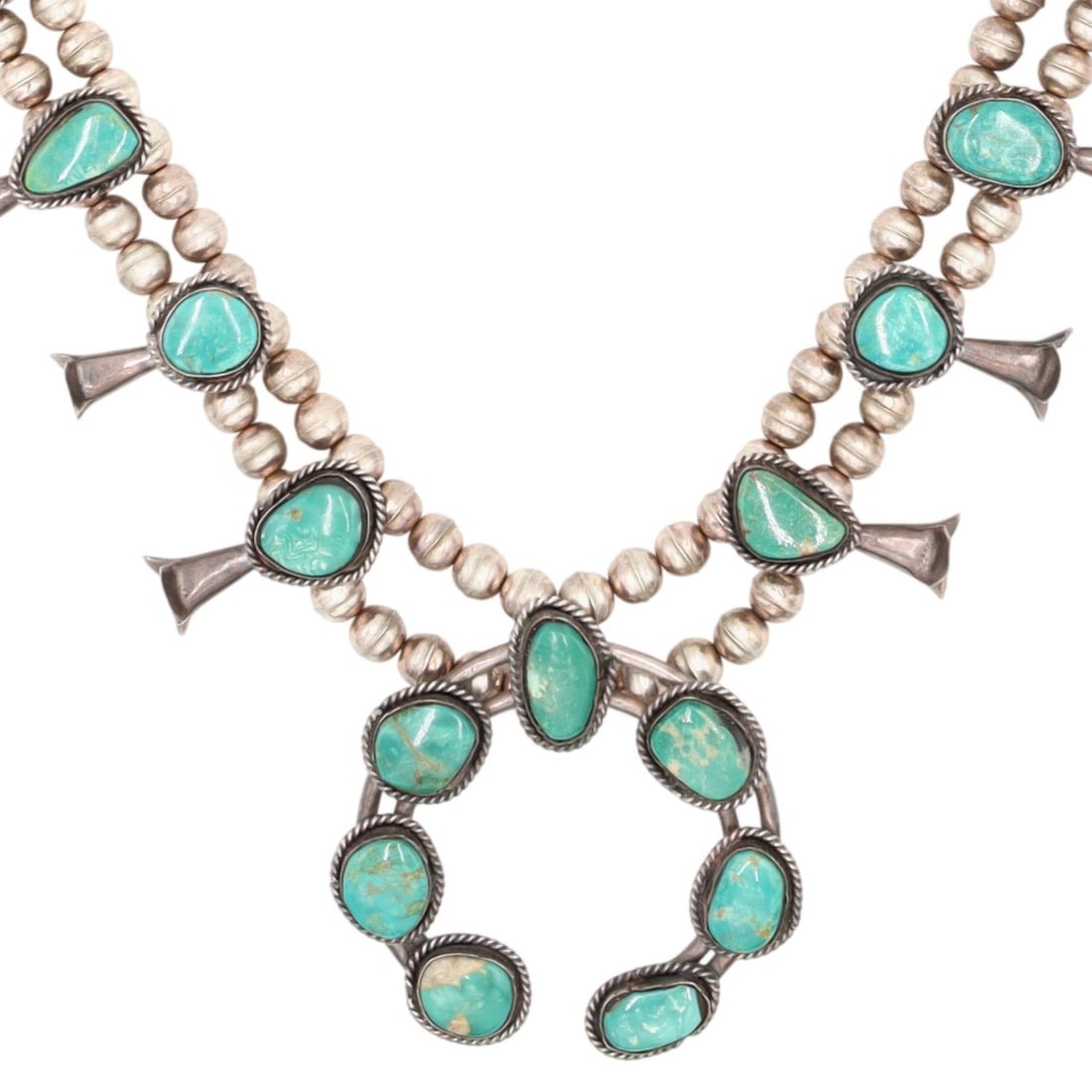Vintage Navajo Sterling Turquoise Squash Blossom Necklace (1 of 7)