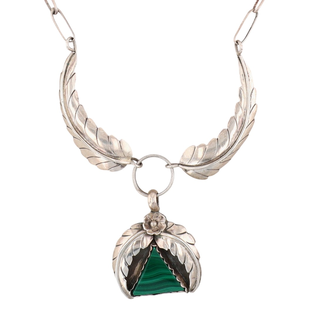 Russell Toledo Navajo Sterling Malachite Feather Necklace (1 of 6)