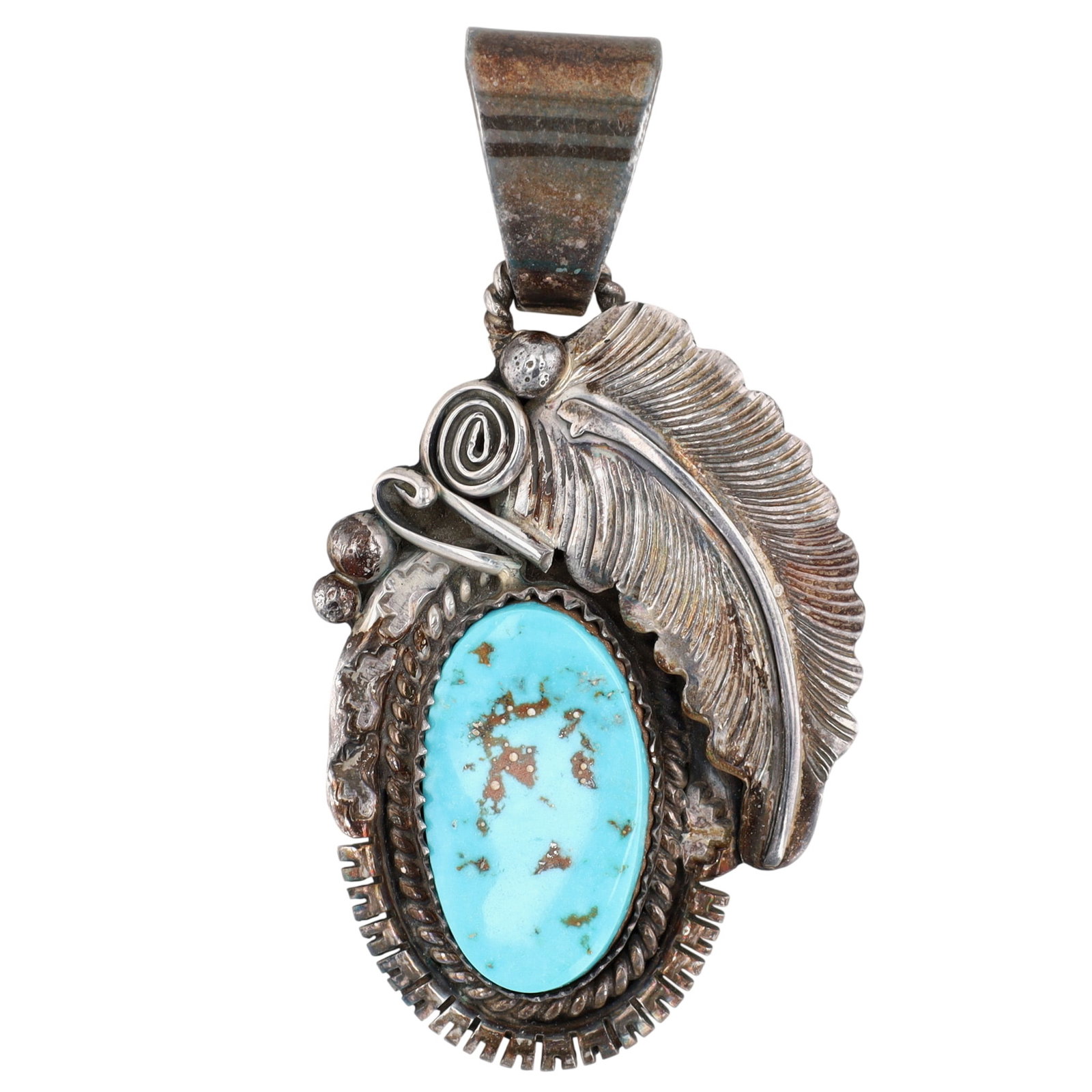 Wydell Billie Navajo Sterling Turquoise Pendant: Wydell Billie Navajo Sterling Turquoise Pendant | Weight: 11.5g | 2.2" x 1.2"