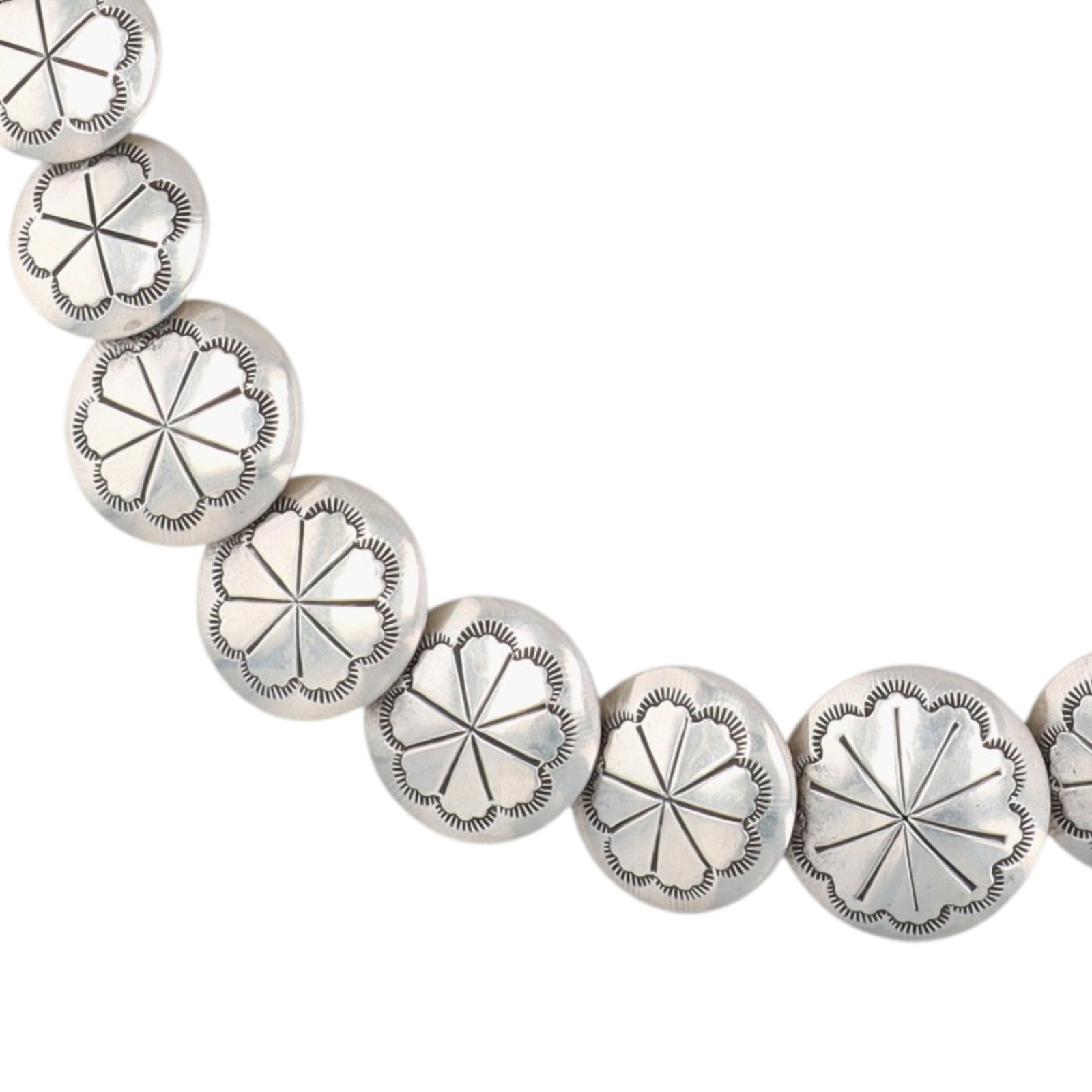 Navajo Sterling Stamped Pillow Bead Necklace (1 of 7)