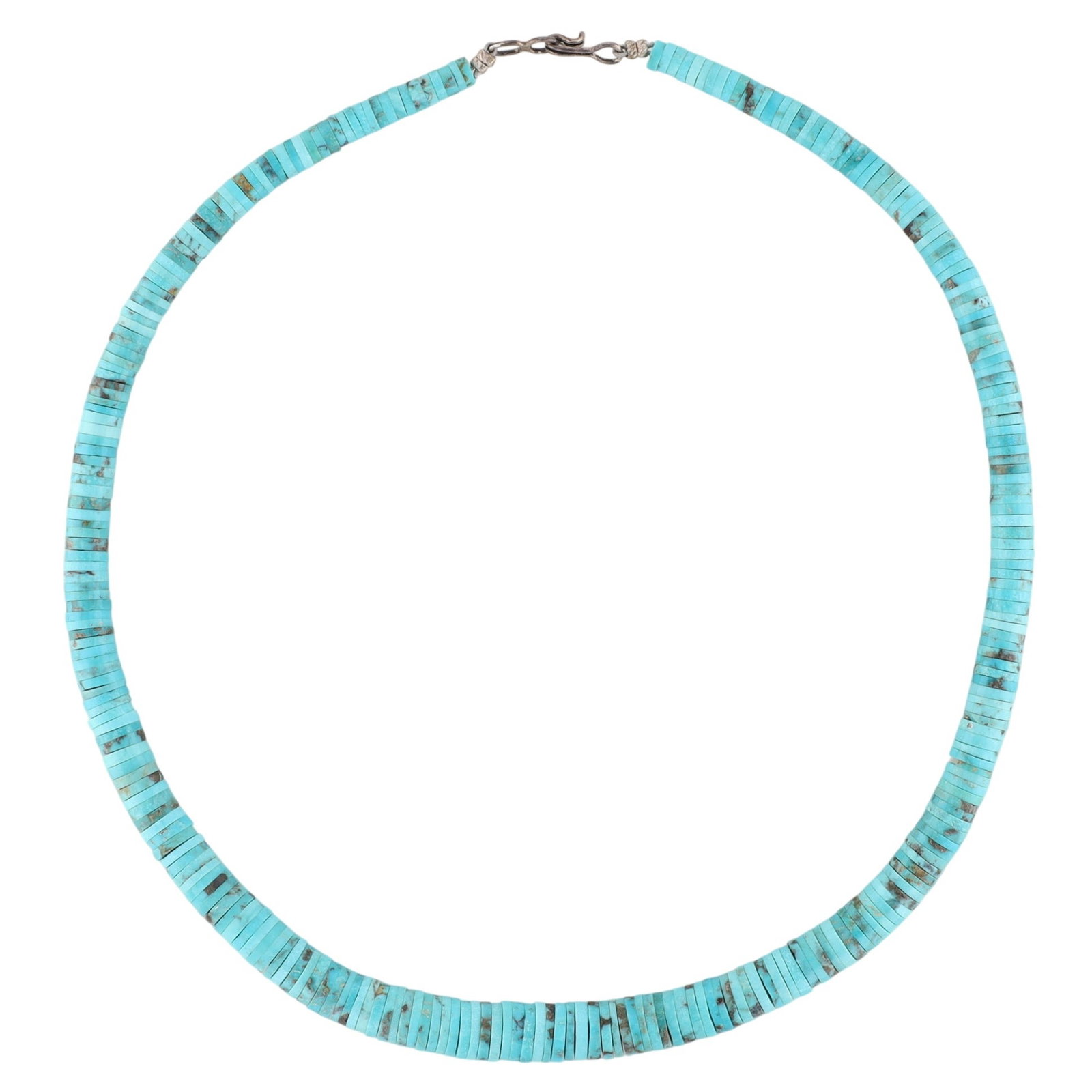 Vintage Santo Domingo Sterling Turquoise Graduated Disc Necklace: Vintage Santo Domingo Sterling Turquoise Graduated Disc Necklace | Weight: 31g | Length: 17.5" | Graduated from 4.6mm - 8.4mm
