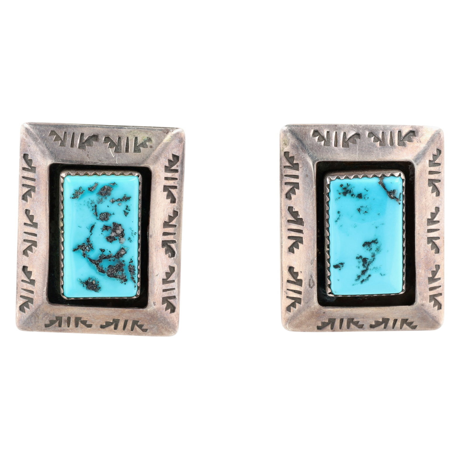 Navajo Sterling Turquoise Shadow Box Earrings (1 of 4)