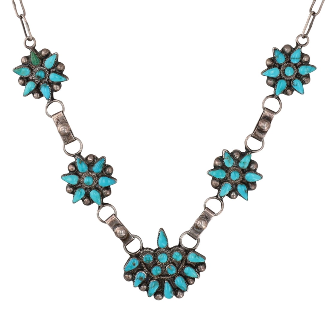 Vintage Zuni Sterling Turquoise Cluster Necklace (1 of 6)