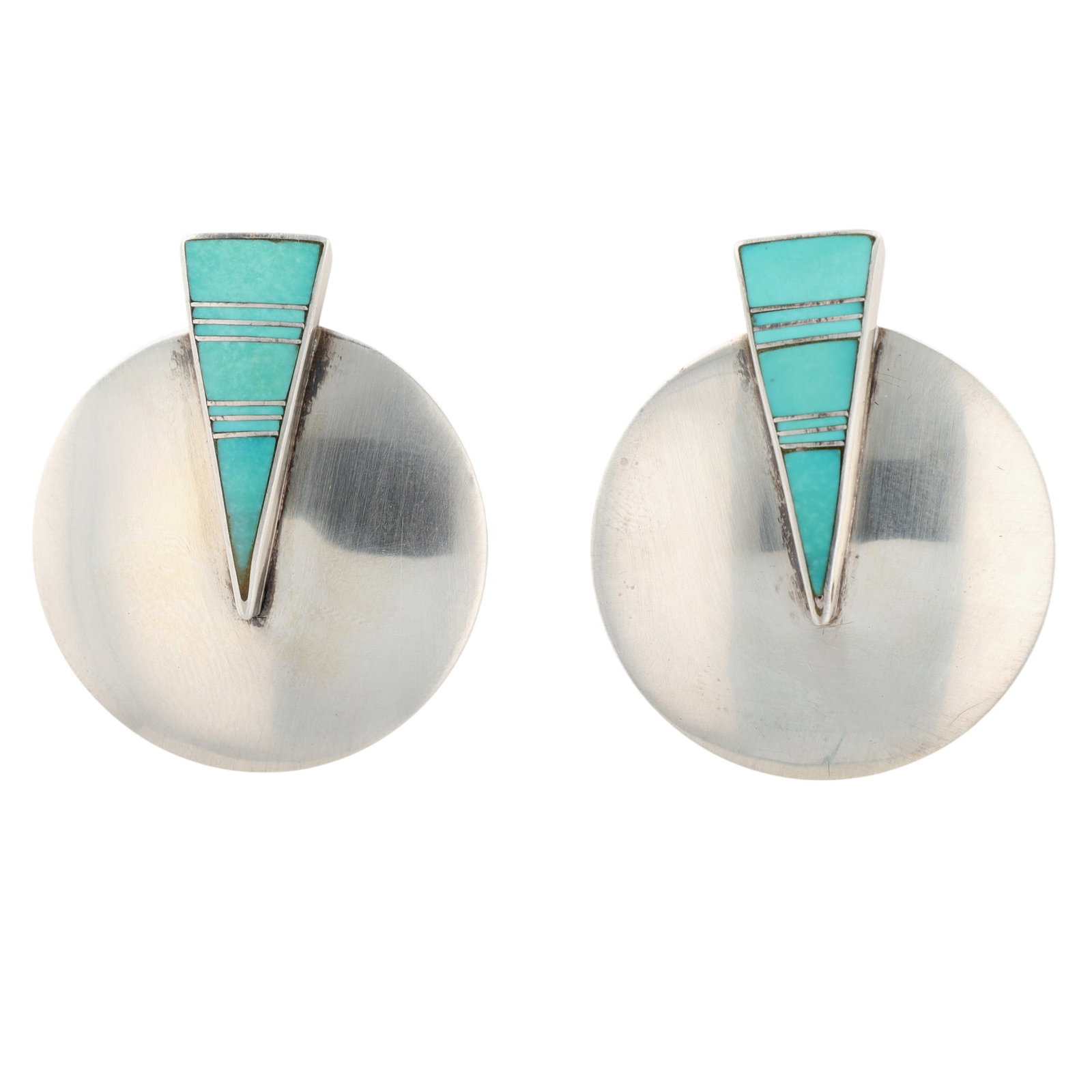 Ray Tracey Navajo & Knifewing Segura Apache Sterling Turquoise Inlay Earrings (1 of 4)