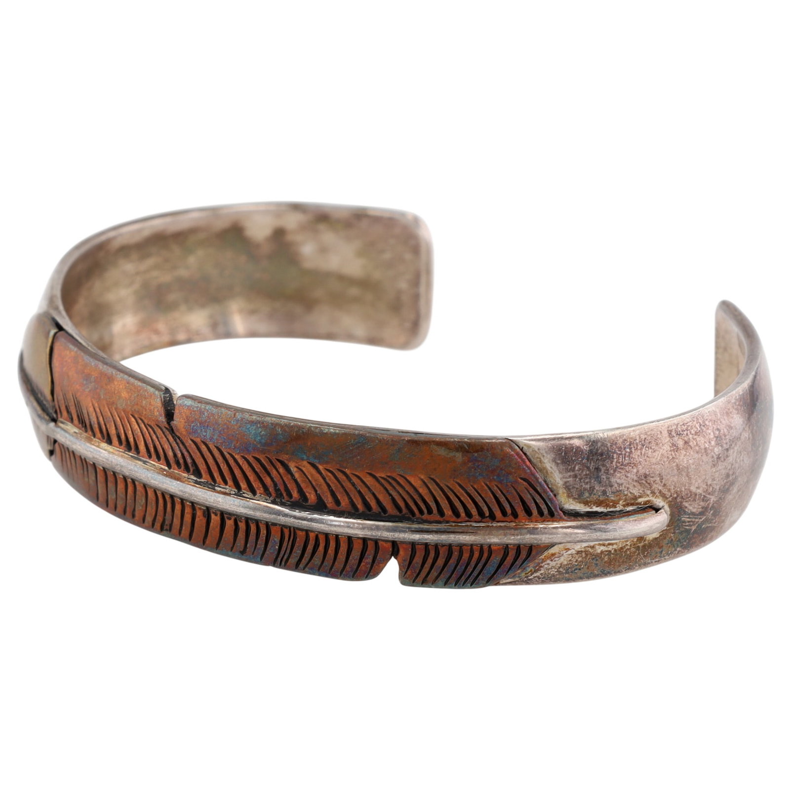 Vintage Signed Navajo Sterling Feather Cuff Bracelet: Vintage Signed Navajo Sterling Feather Cuff Bracelet | Weight: 28.4g | Approximate Inner Circumference (Including Gap): 6.5" | Gap: 1.2" |