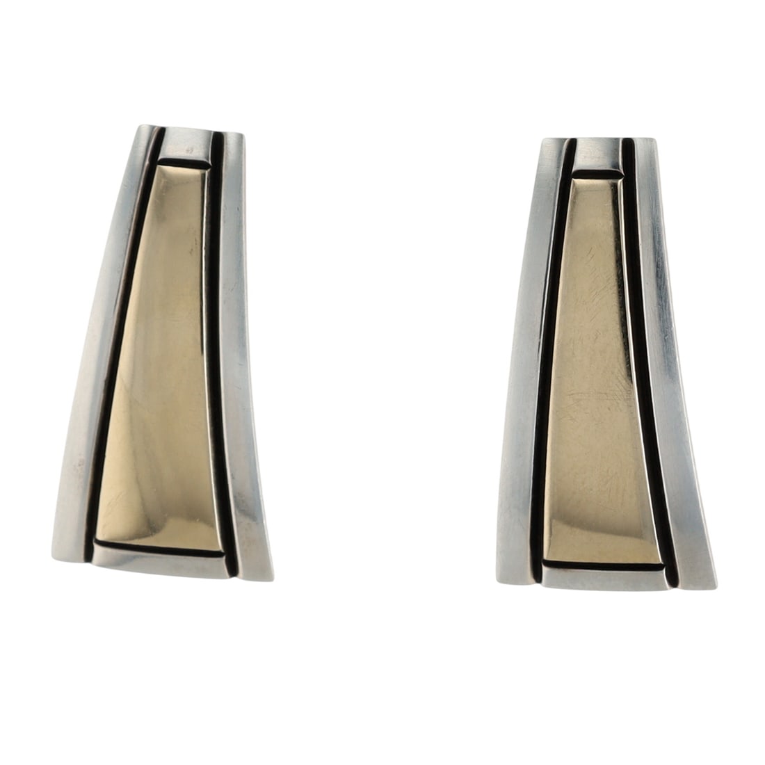 Herbert Begaye Navajo 14k Gold & Sterling Bar Earrings: Herbert Begaye Navajo 14k Gold Overlay & Sterling Bar Earrings | Weight: 7.2g