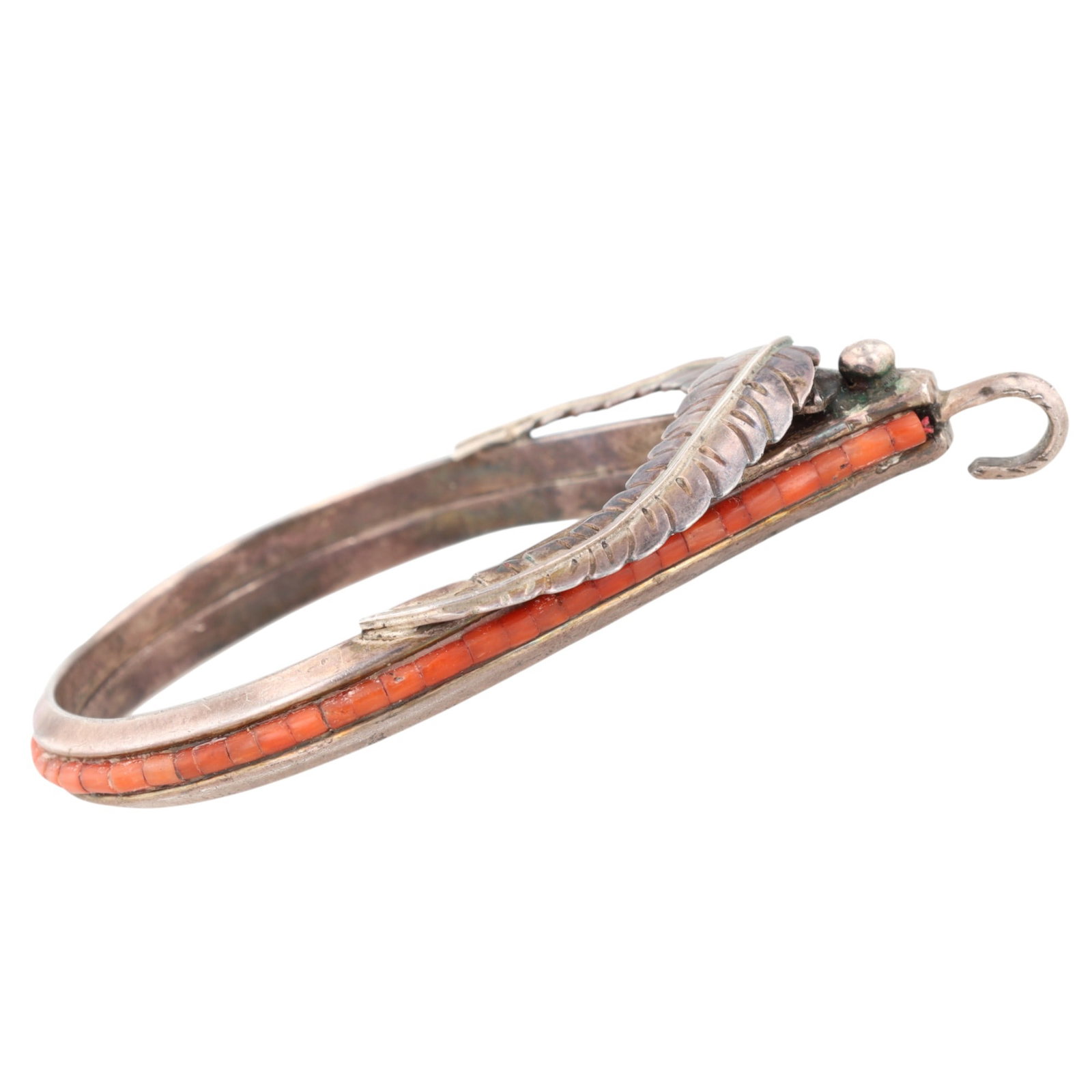 Vintage Navajo Sterling Coral Inlay Pendant: Large, Vintage Navajo Sterling Coral Beaded Inlay Pendant | Weight: 33g | Approx. 3.2" x 1.9"