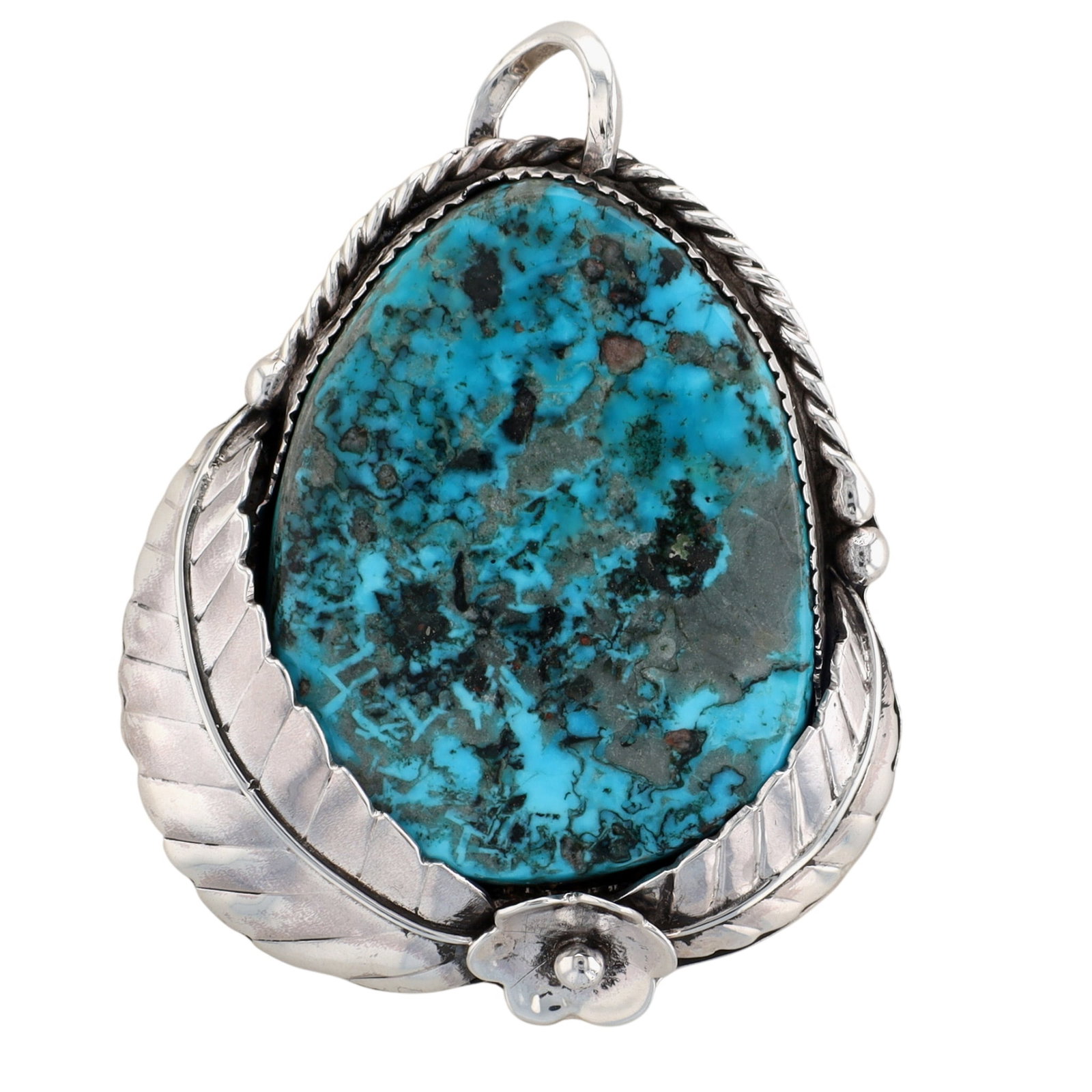 Large Navajo Sterling Turquoise Pendant: Large Navajo Sterling Turquoise Pendant | Weight: 32.1g | Approximately 2.25" x 1.75" | Gorgeous turquoise!