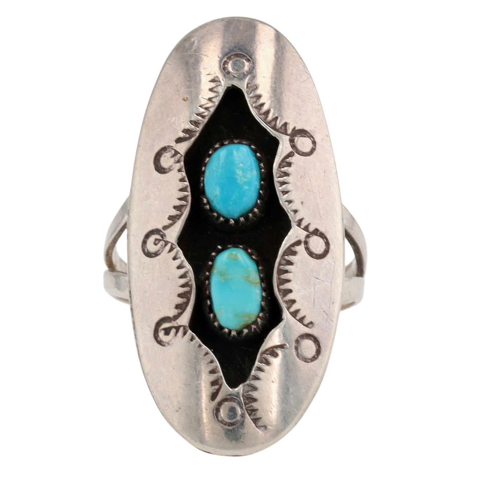 Vintage Navajo Sterling Turquoise Shadowbox Ring Sz 9.5: Vintage Navajo Sterling Turquoise Shadowbox Ring Sz 9.5 | Weight: 7.5g