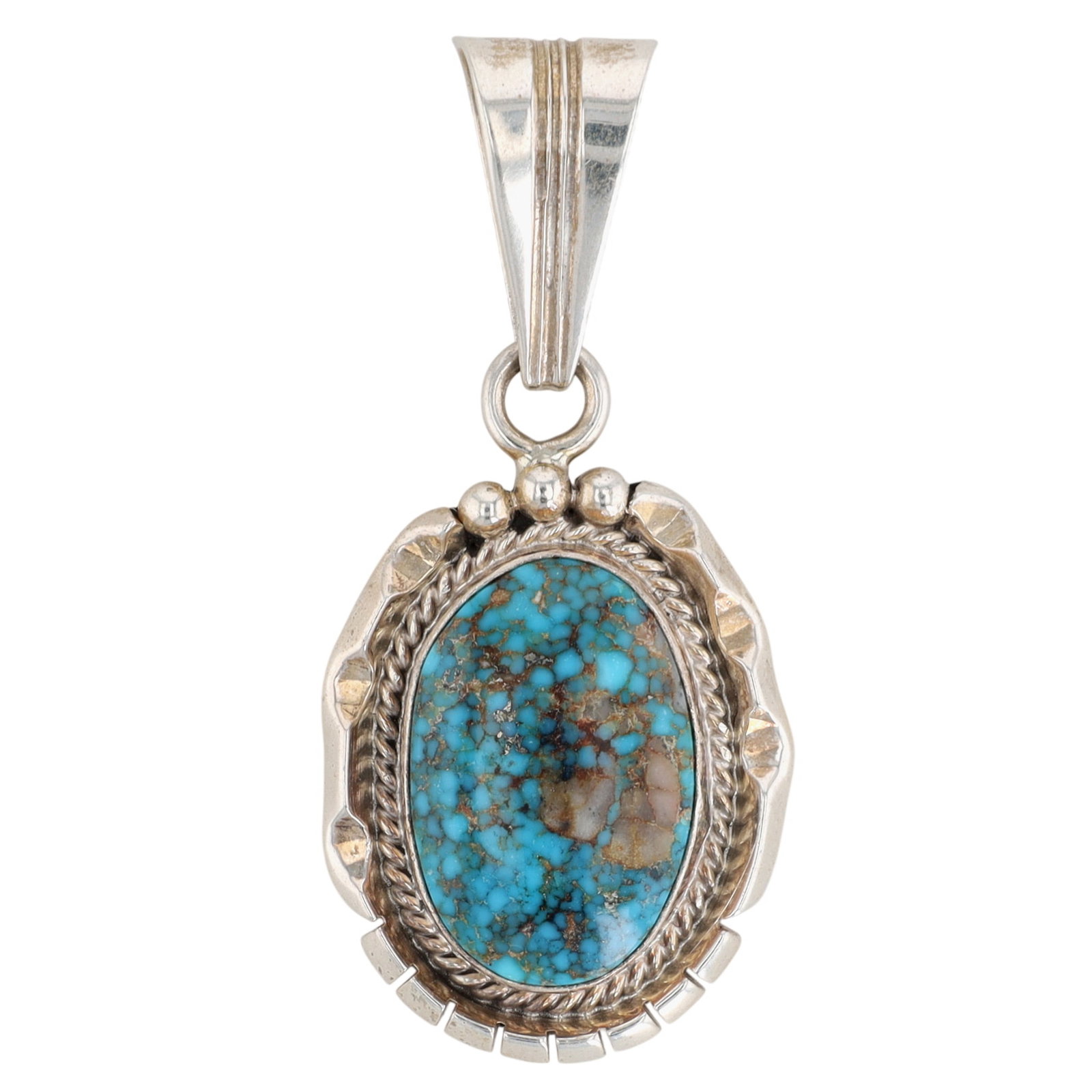 Sam Yellowhair Navajo Sterling Kingman Turquoise Pendant: Sam Yellowhair Navajo Sterling Kingman Turquoise Pendant | Weight: 8.2g | 1.8" x .8"