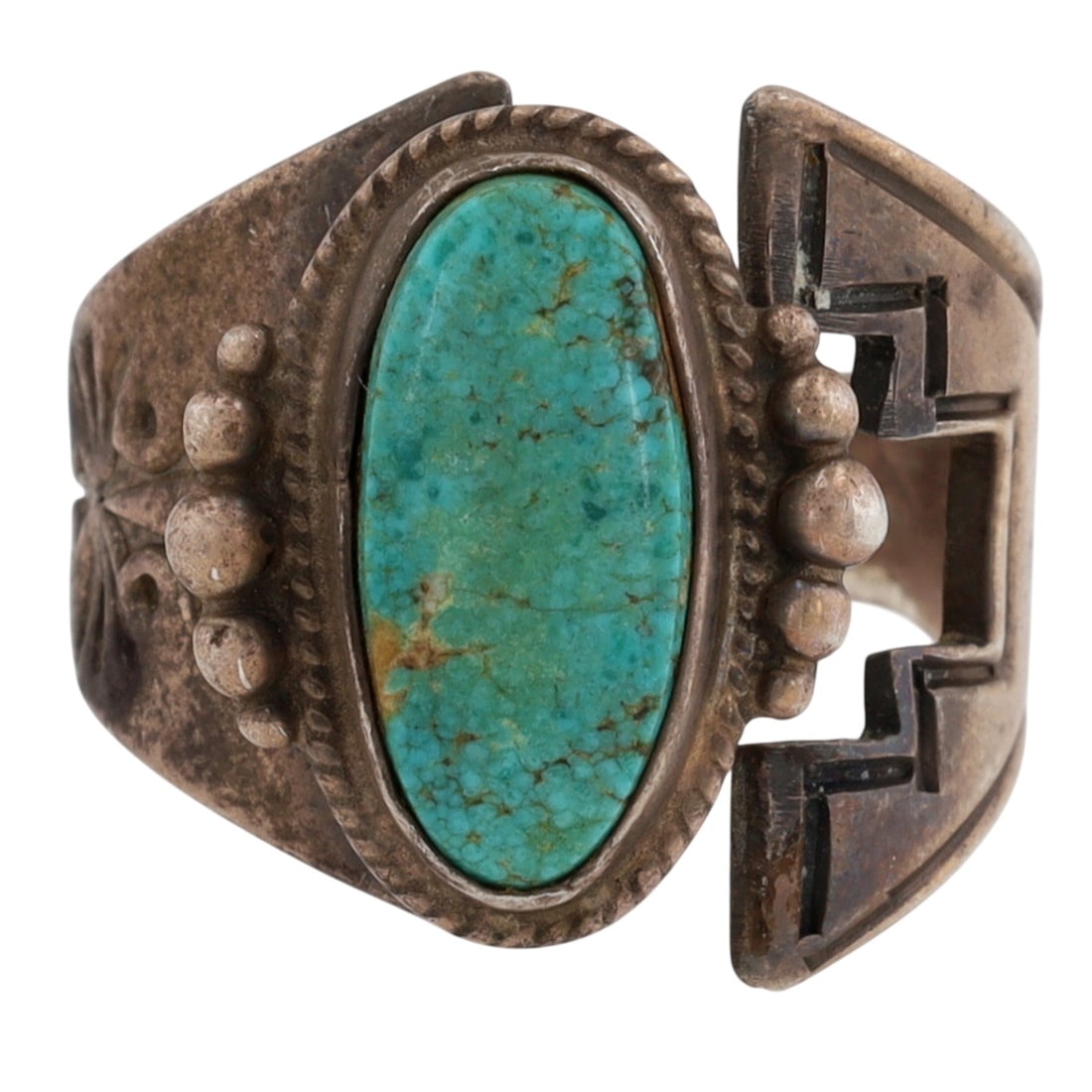 Signed Navajo Sterling Turquoise Stamped Ring Sz 8 (1 of 7)