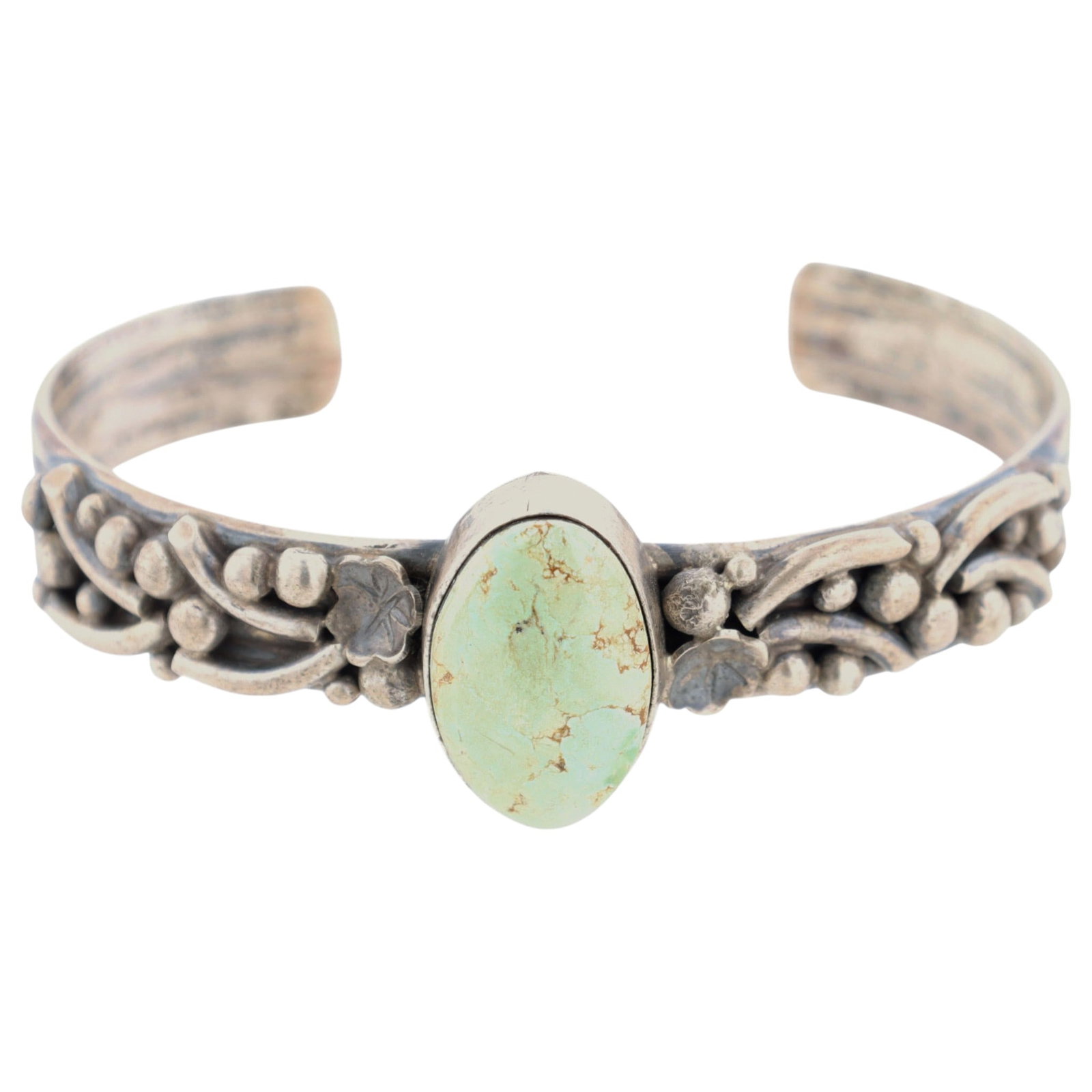 Betta Lee Navajo Sterling Thunder Mountain Turquoise Cuff Bracelet: Betta Lee Navajo Sterling Thunder Mountain Turquoise Cuff Bracelet | Weight: 29.3g | Approximate Inner Circumference (Including Gap): 7" | Gap: 1.25"