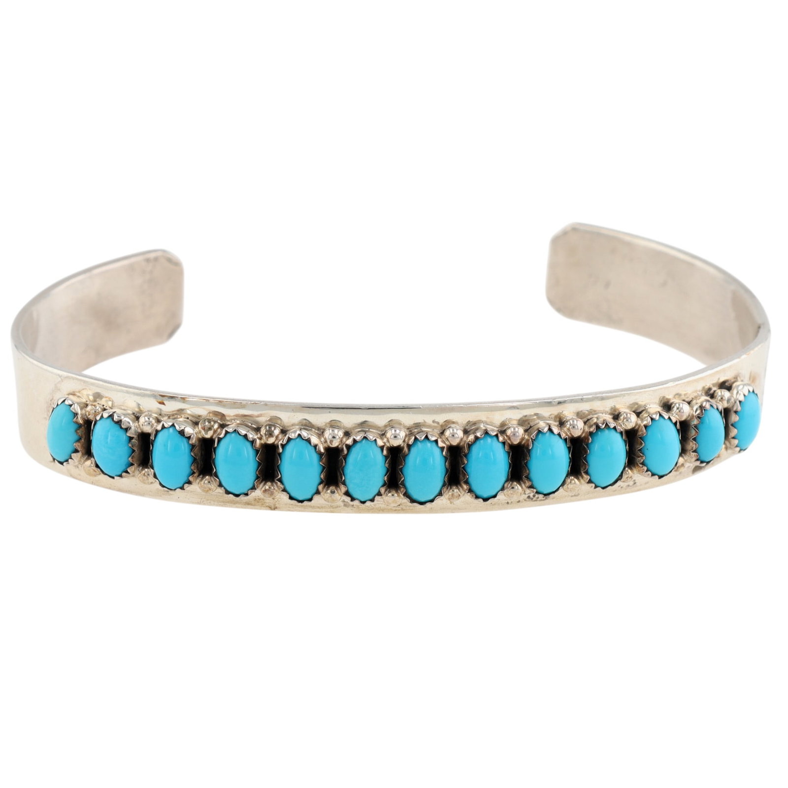 Patrick Yazzie Navajo Sterling Sleeping Beauty Turquoise Cuff Bracelet: Patrick Yazzie Navajo Sterling Sleeping Beauty Turquoise Cuff Bracelet | Weight: 21.7g | Approximate Inner Circumference (Including Gap): 6.8" | Gap: 1.3"