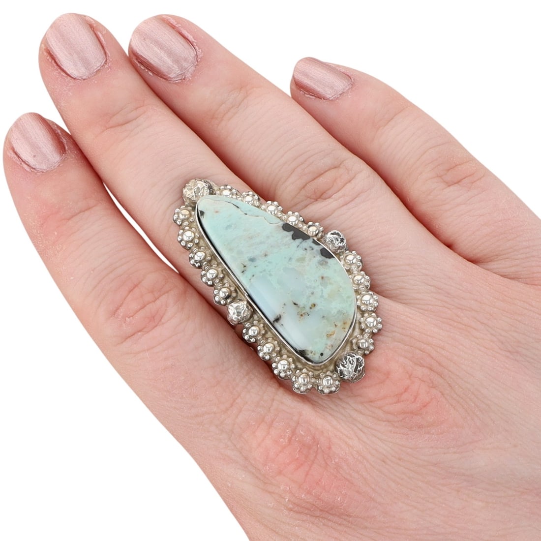 Maxx Laate Zuni Sterling Variscite Ring Sz 9.5: Maxx Laate Zuni Sterling Variscite Ring Sz 9.5 | Weight: 14.4g | 1.8" x 1"