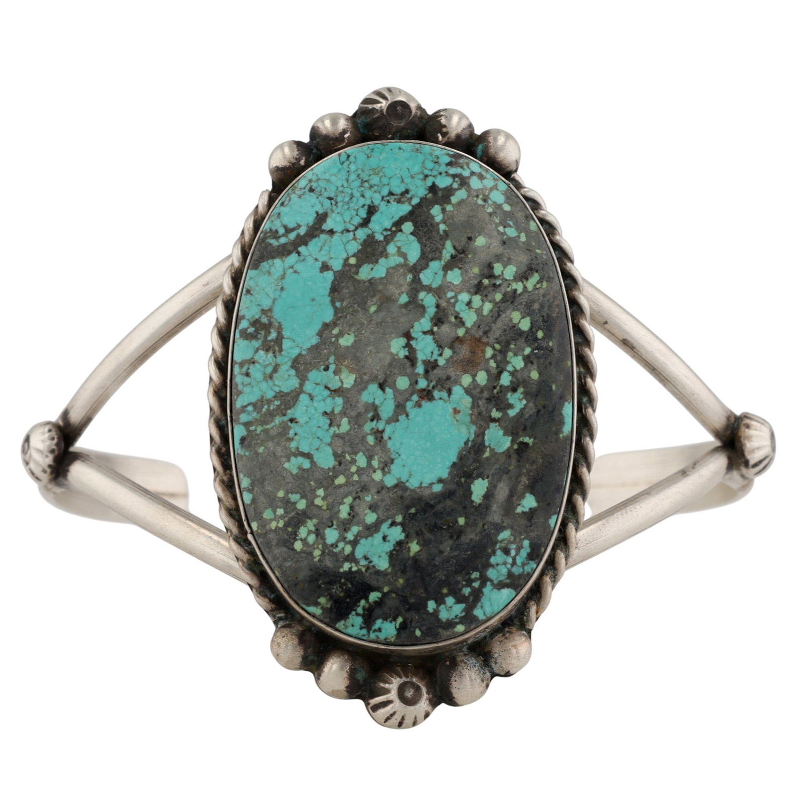 Augustine Largo Navajo Sterling #8 Turquoise Cuff Bracelet: Augustine Largo Navajo Sterling #8 Turquoise Cuff Bracelet | Weight: 37.8g | Approximate Inner Circumference (Including Gap): 7" | Gap: 1.5" | Face 2.2" x 1.3"