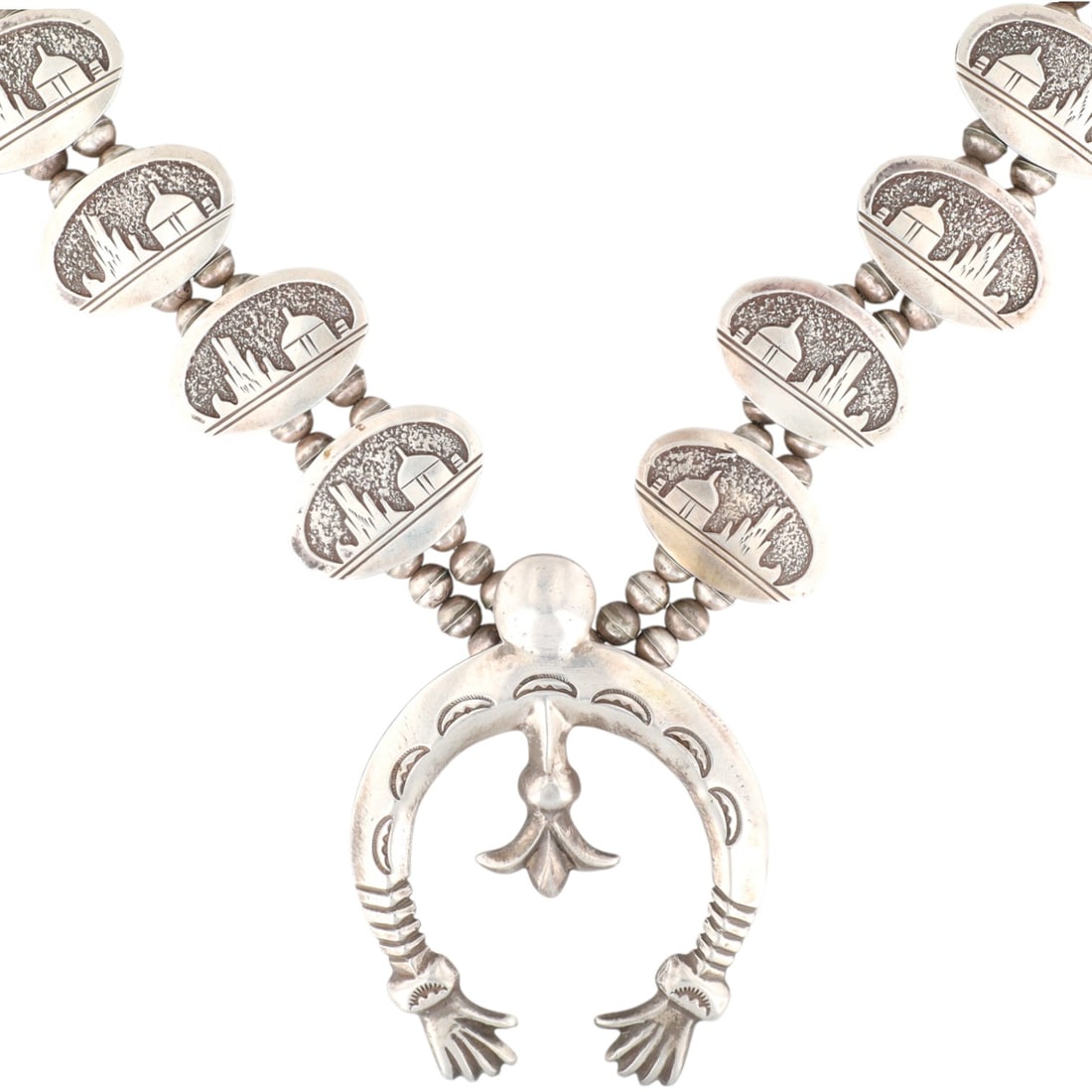 Francis L. Begay Navajo Sterling Storyteller Squash Blossom Necklace (1 of 8)