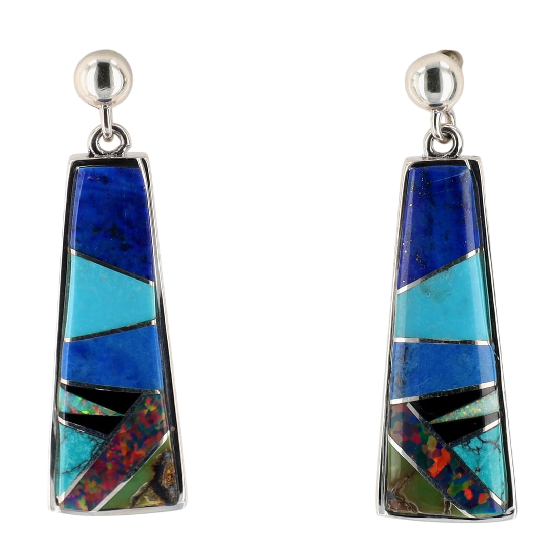 Evangeline Sherman Navajo Sterling Multi-Stone Inlay Earrings (1 of 4)
