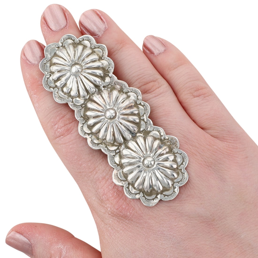 Chad Teller Navajo Sterling Silver Concho Finger Length Ring Sz 9.5 (1 of 7)