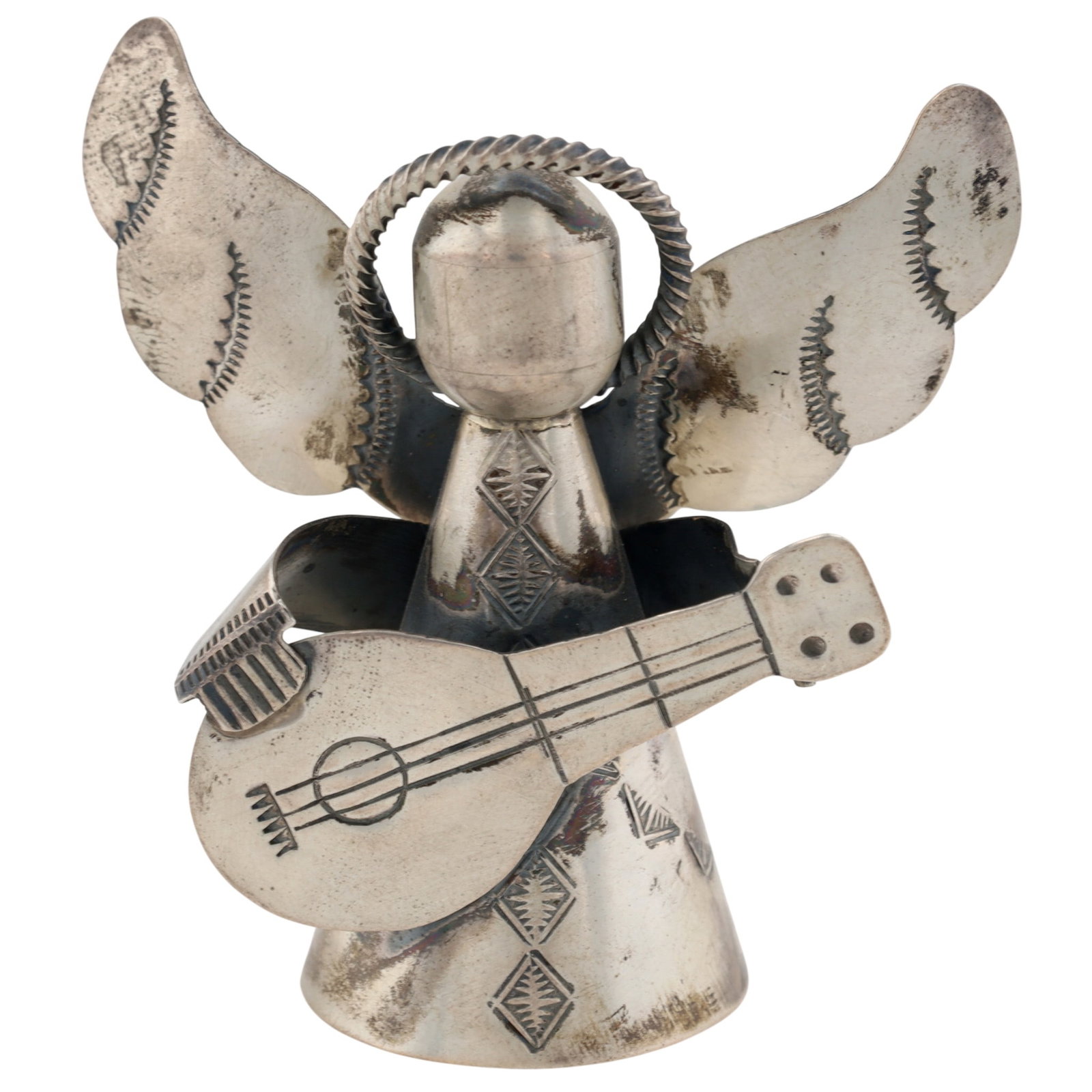 Paul Begay Navajo Sterling Stamped Angel Bell Figurine: Vintage Paul Begay (P.J. Begay) Navajo Sterling Silver Stamped Angel Bell Figurine | Weight: 21.2g | Approx. 2.25" x 2.25"