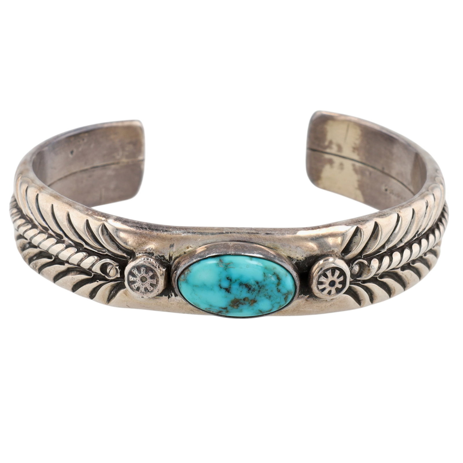 David Reeves Navajo Sterling Turquoise Cuff Bracelet: David (or Delayne) Reeves Navajo Sterling Turquoise Cuff Bracelet | Weight: 53.7g | Approximate Inner Circumference (Including Gap): 6.25" | Gap: 1" | Width: .5"