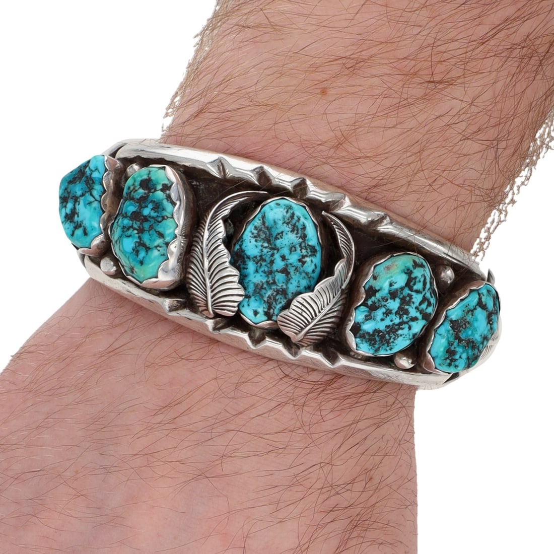 Les Baker Shop Sterling Turquoise Cuff Bracelet: Les Baker Shop Sterling Turquoise Cuff Bracelet | Weight: 91.7g | Approximate Inner Circumference (Including Gap): 7.5" | Gap: 1.25" | Face Width: 1.25"
