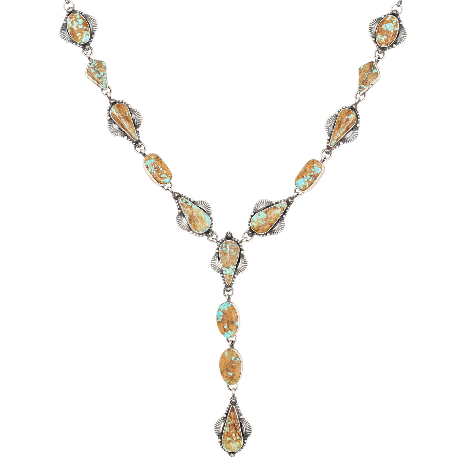 Bob Becenti Navajo Sterling #8 Turquoise Lariat Necklace (1 of 10)