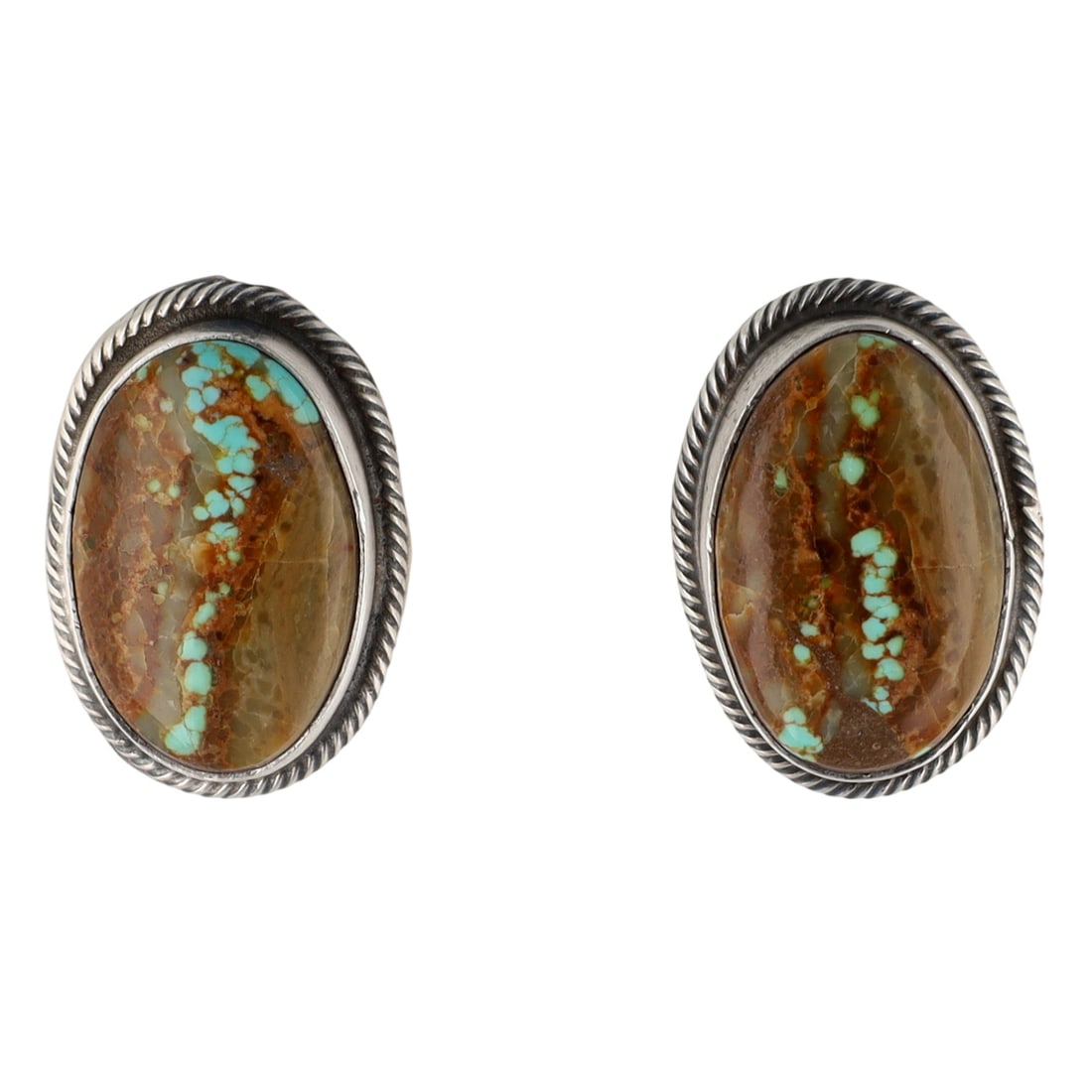 Bob Becenti Navajo Sterling #8 Turquoise Earrings: Bob Becenti Navajo Sterling #8 Turquoise Earrings | Weight: 8.3g | Unsigned, attributed, consignor purchased as set with lariat necklace in lot 191.