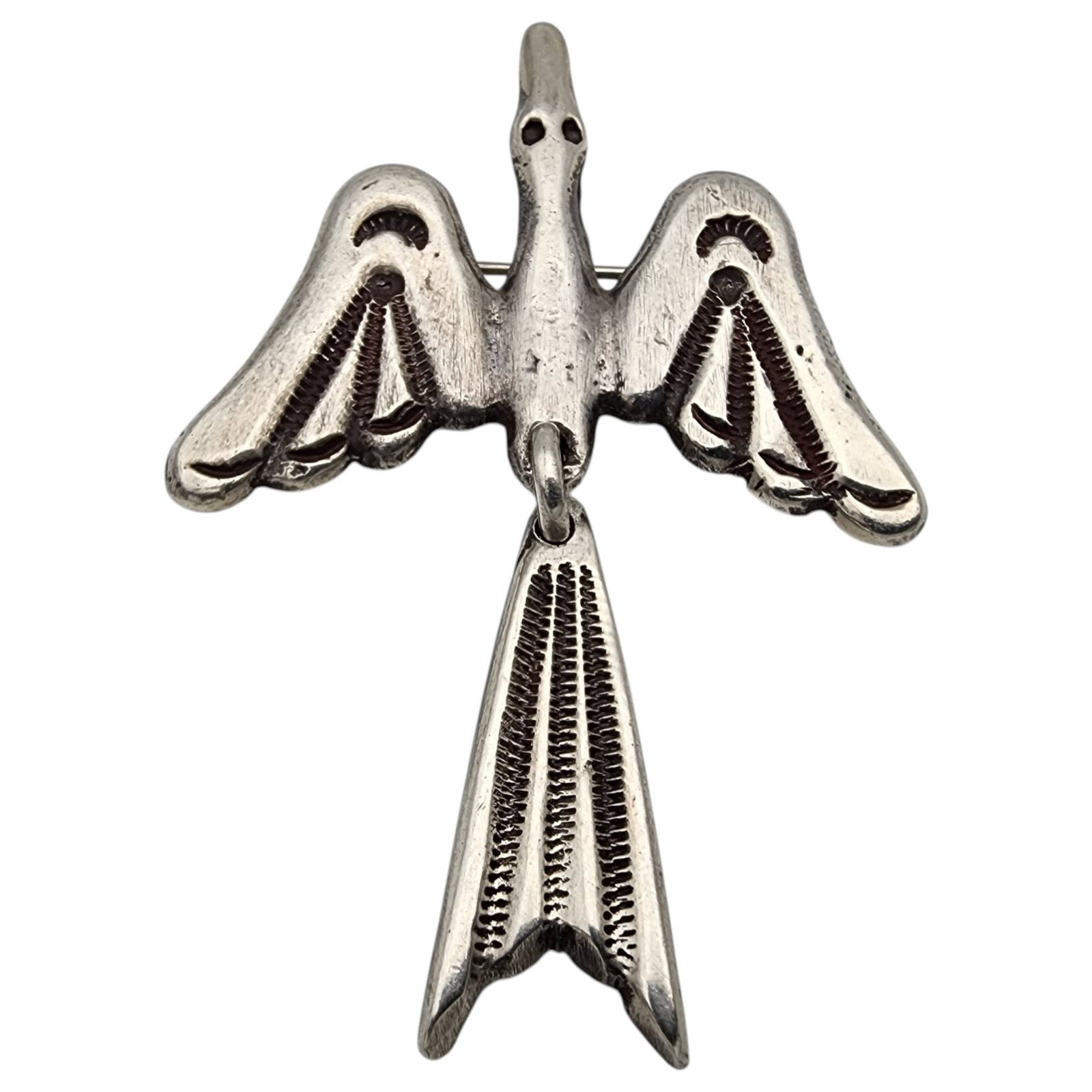 Vintage Navajo Sterling Stamped Peyote Bird Dangle Brooch (1 of 5)