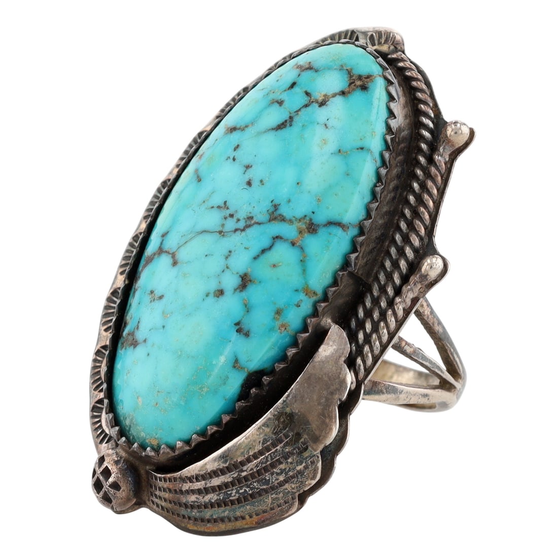 Vintage Signed Navajo Sterling Turquoise Ring Sz 7.5 (1 of 7)