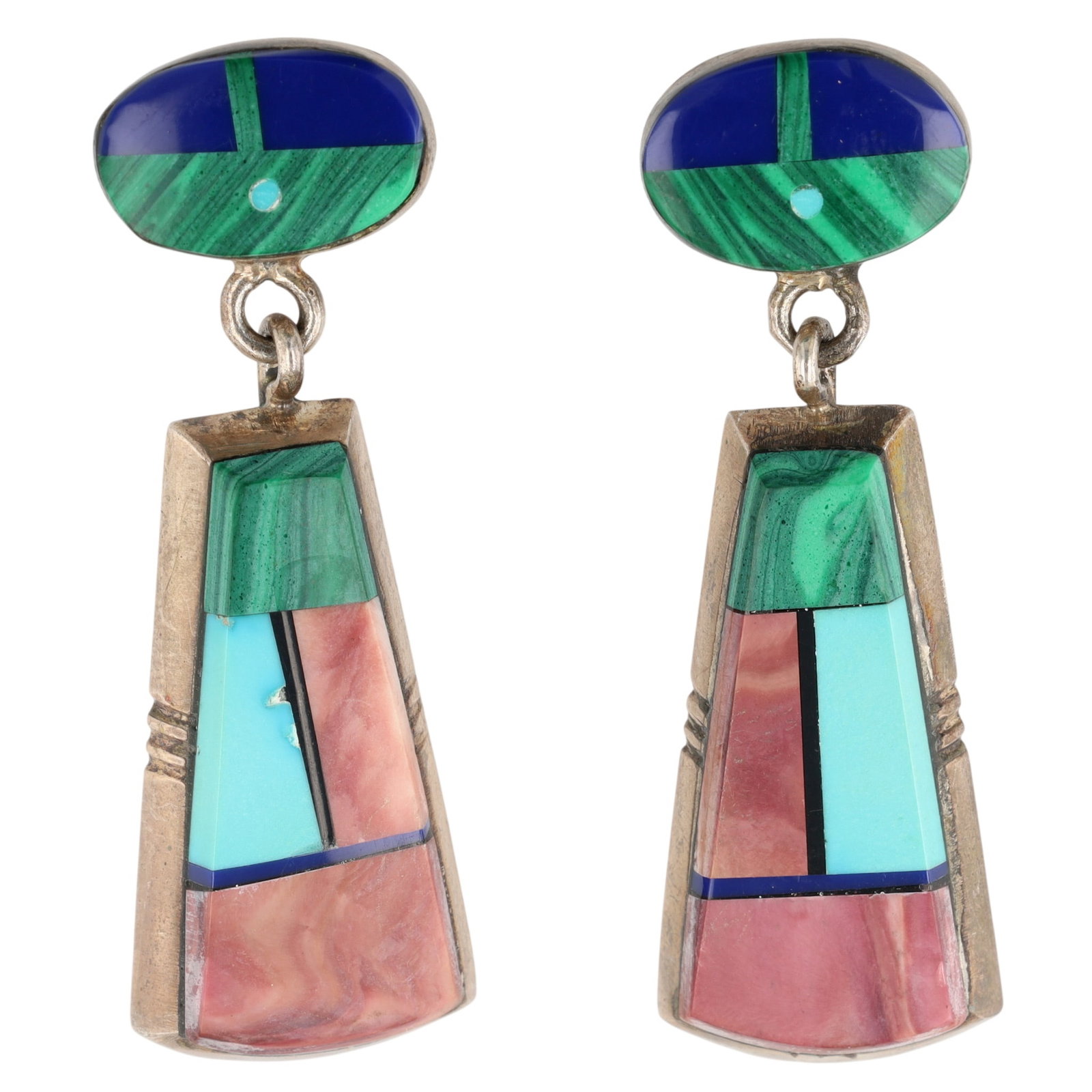 Signed Navajo Sterling Multi-Stone Inlay Earrings (1 of 5)