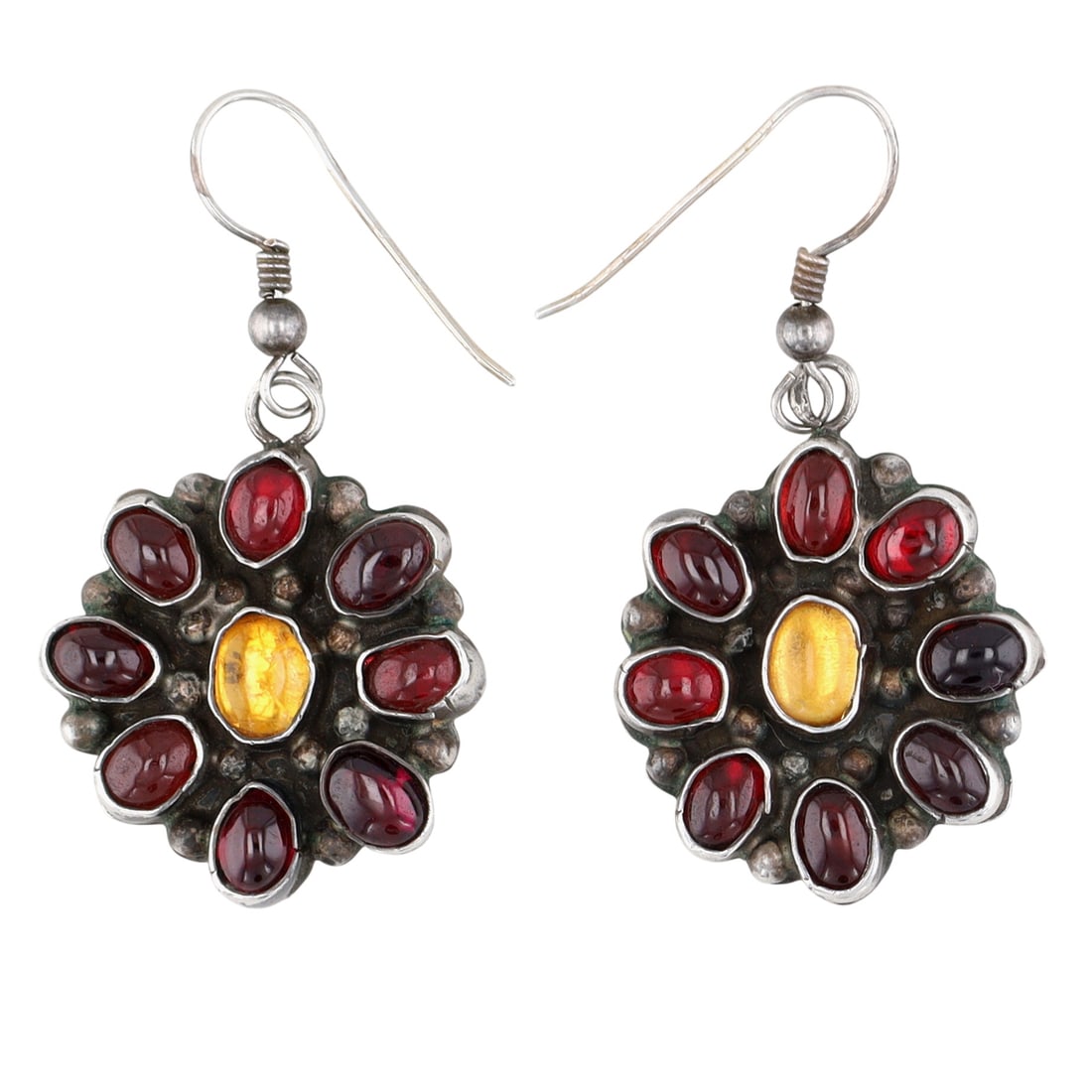 Vintage Signed Navajo Sterling Garnet and Citrine Cluster Earrings (1 of 4)