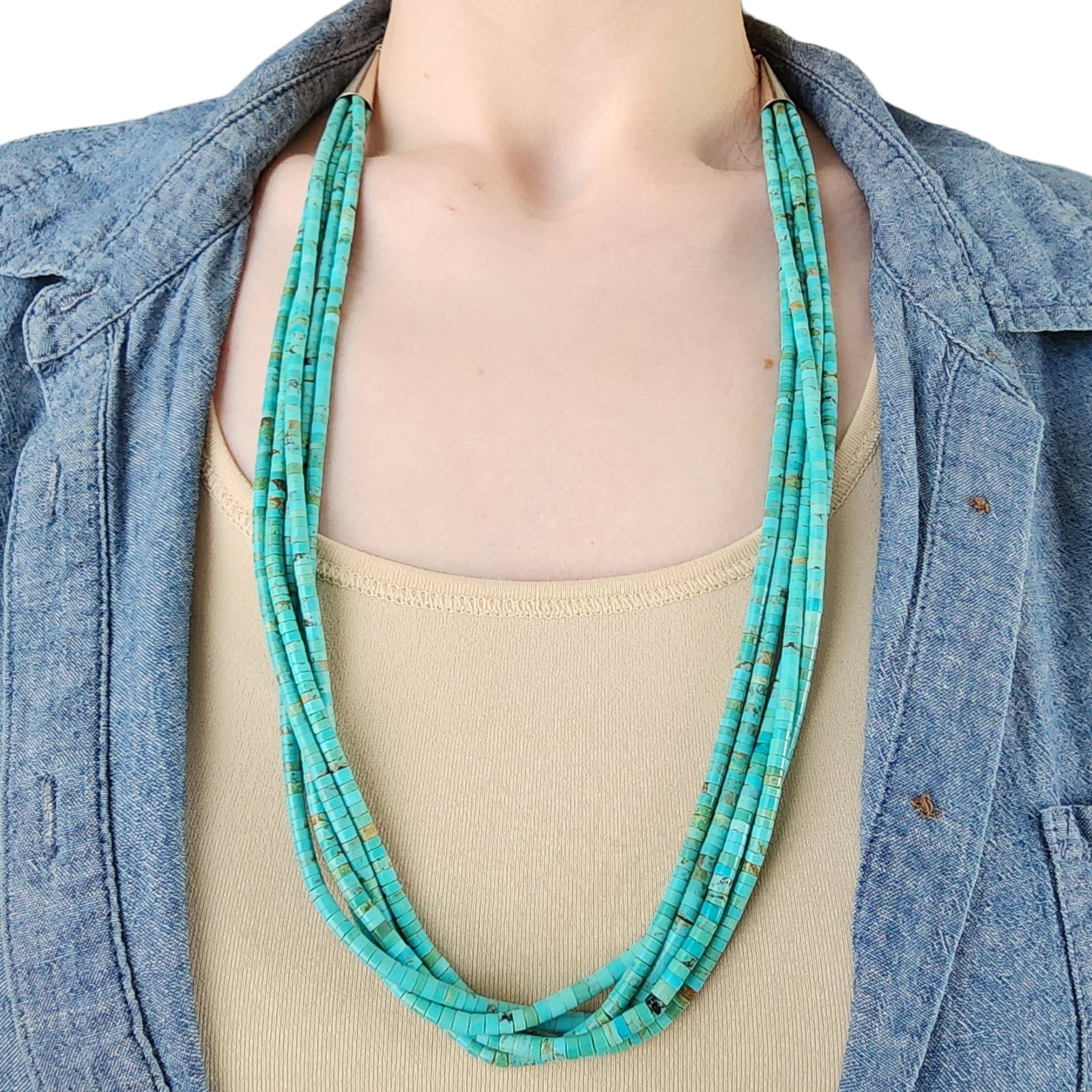 Vintage Santo Domingo Sterling Turquoise Multistrand Necklace (1 of 6)