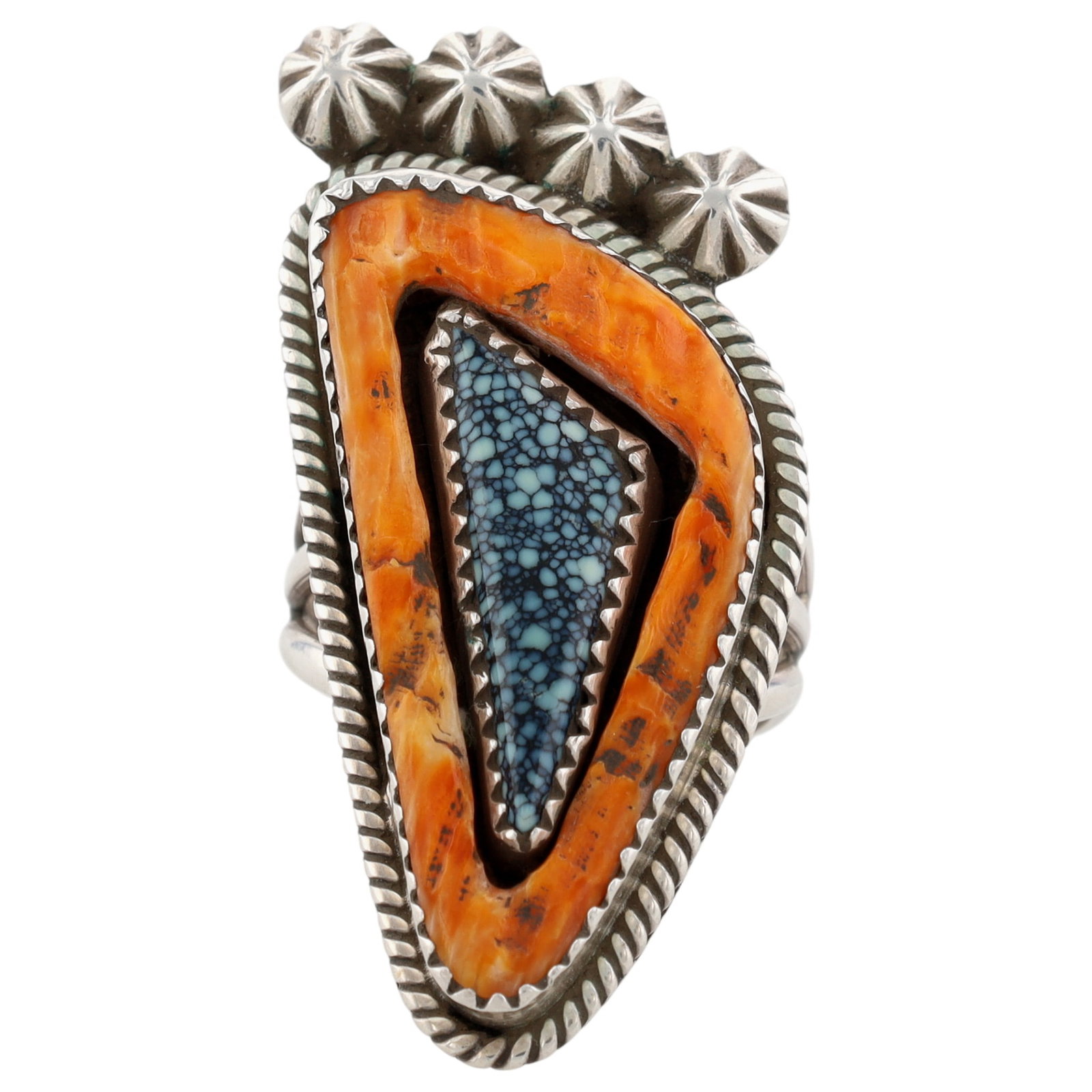 Redwater Navajo Sterling Lander Turquoise Spiny Oyster Ring Sz 8 (1 of 8)