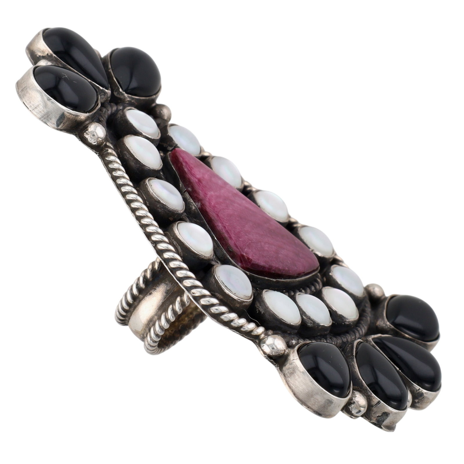 Devin Brown Navajo Sterling Multi-Stone Cluster Statement Ring Sz 7 - 6