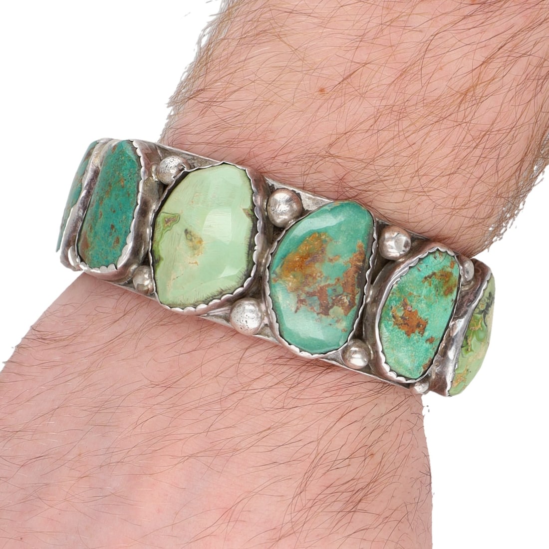 Eric & Carol Fierro Navajo Sterling Turquoise Row Cuff Bracelet (1 of 7)