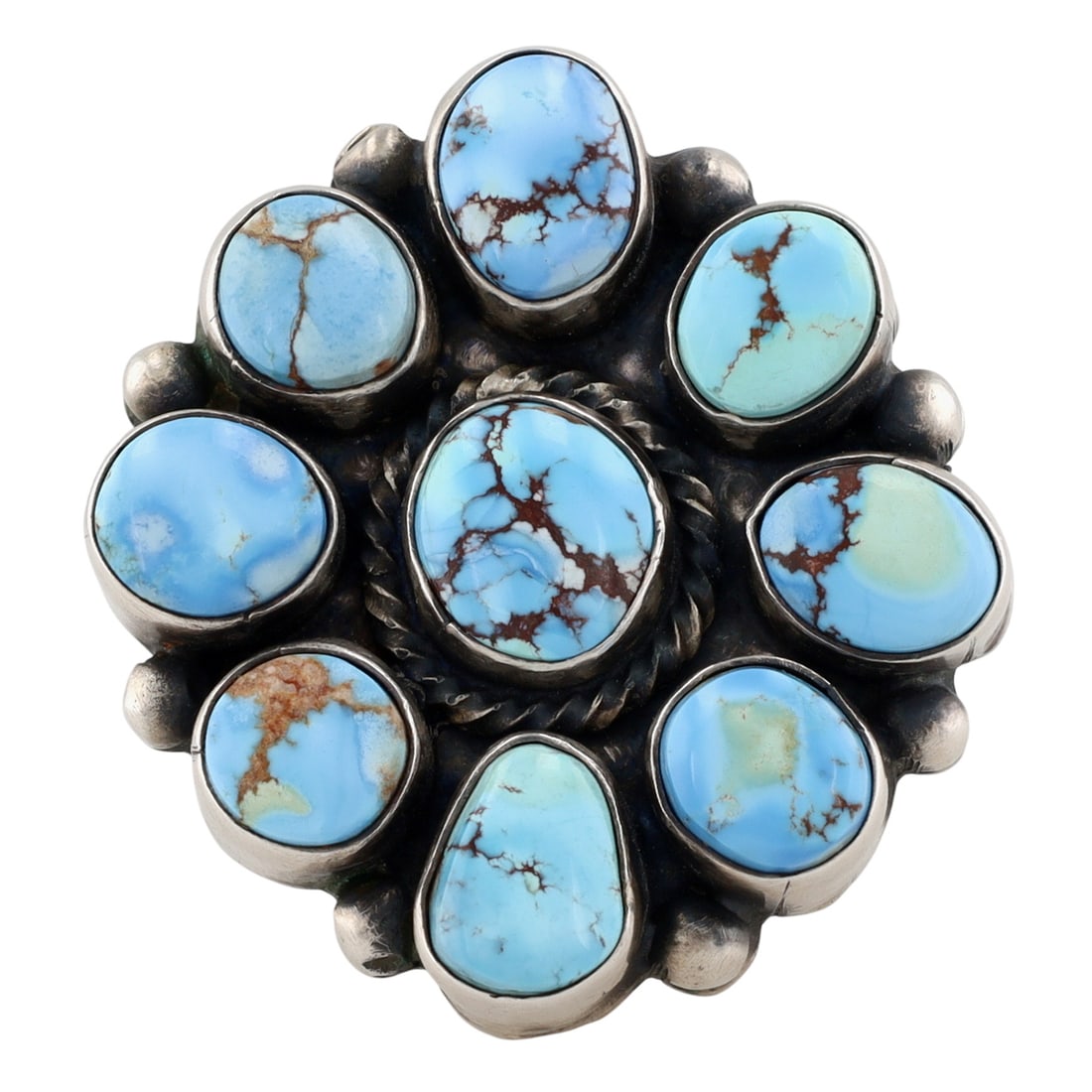 Raymond Beard Navajo Sterling Golden Hills Turquoise Cluster Ring Sz 9 (1 of 8)