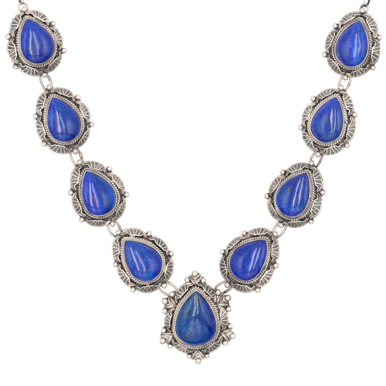 Randy Boyd Navajo Sterling Stamped Lapis Lazuli Station Necklace (1 of 8)