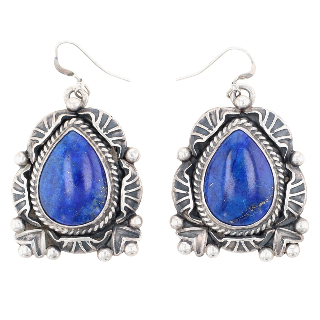 Randy Boyd Navajo Sterling Stamped Lapis Lazuli Earrings (1 of 4)