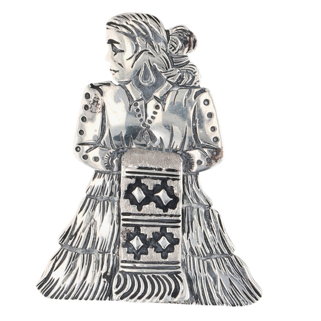 Signed Navajo Sterling Rug Weaver Woman Pendant/Brooch (1 of 4)