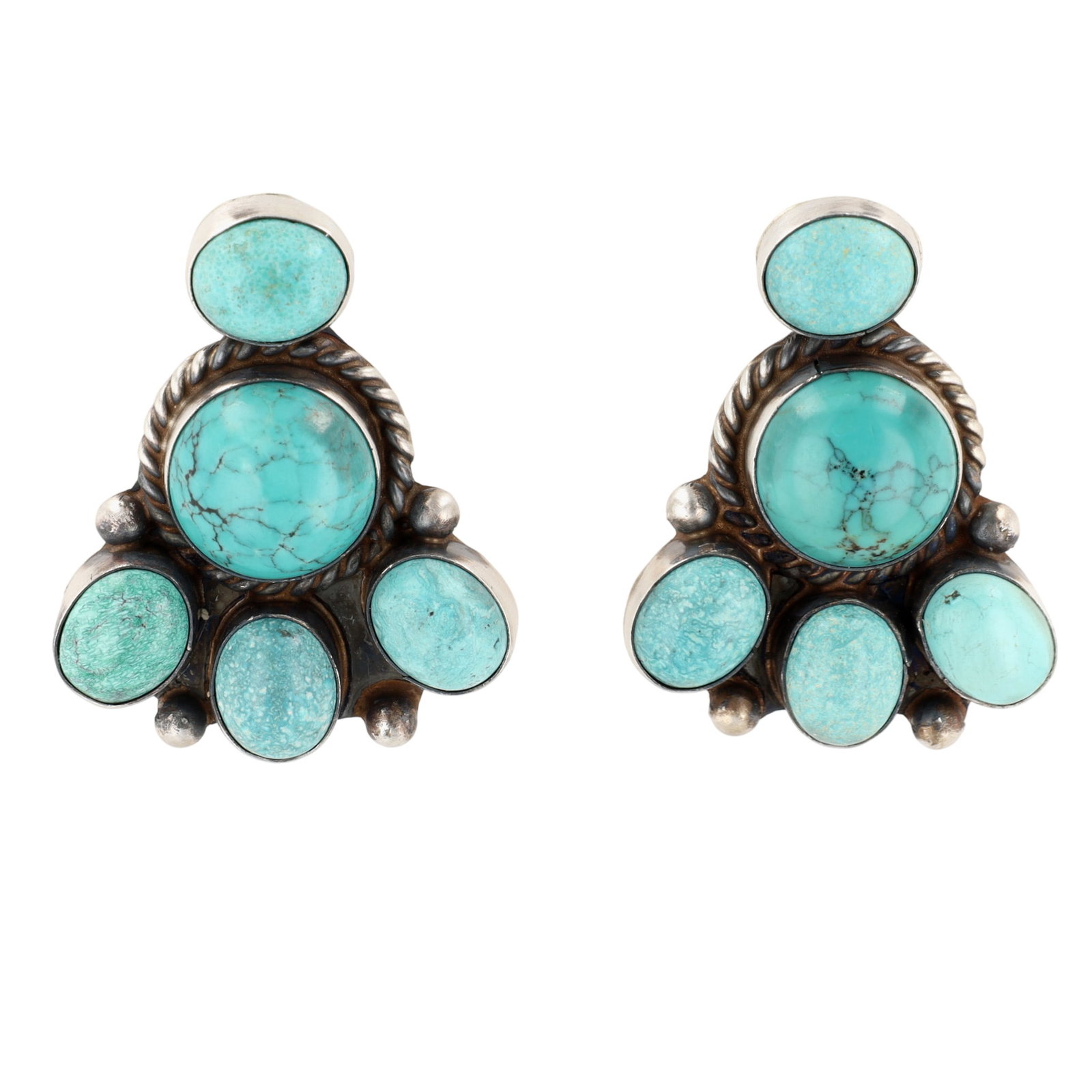 Wilson Dawes Navajo Sterling Cloud Mountain Turquoise Cluster Earrings (1 of 4)