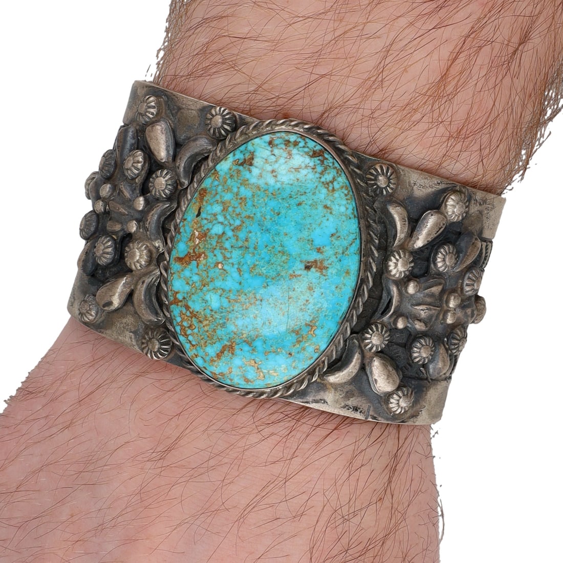 Rick Enriquez Navajo Sterling Kingman Turquoise Wide Cuff Bracelet (1 of 7)