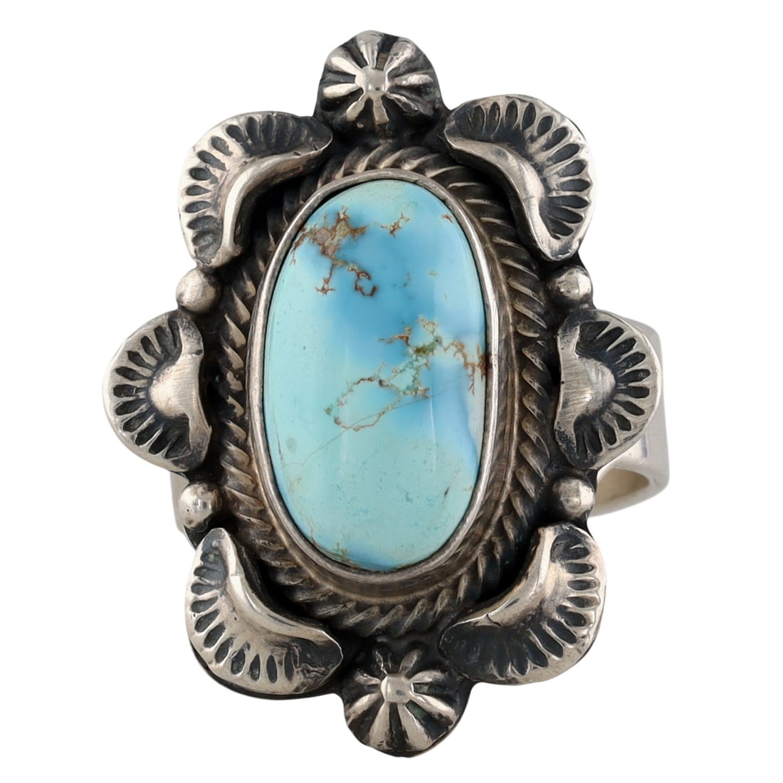 Randy Boyd Navajo Sterling Golden Hills Turquoise Stamped Ring Sz 9 (1 of 7)