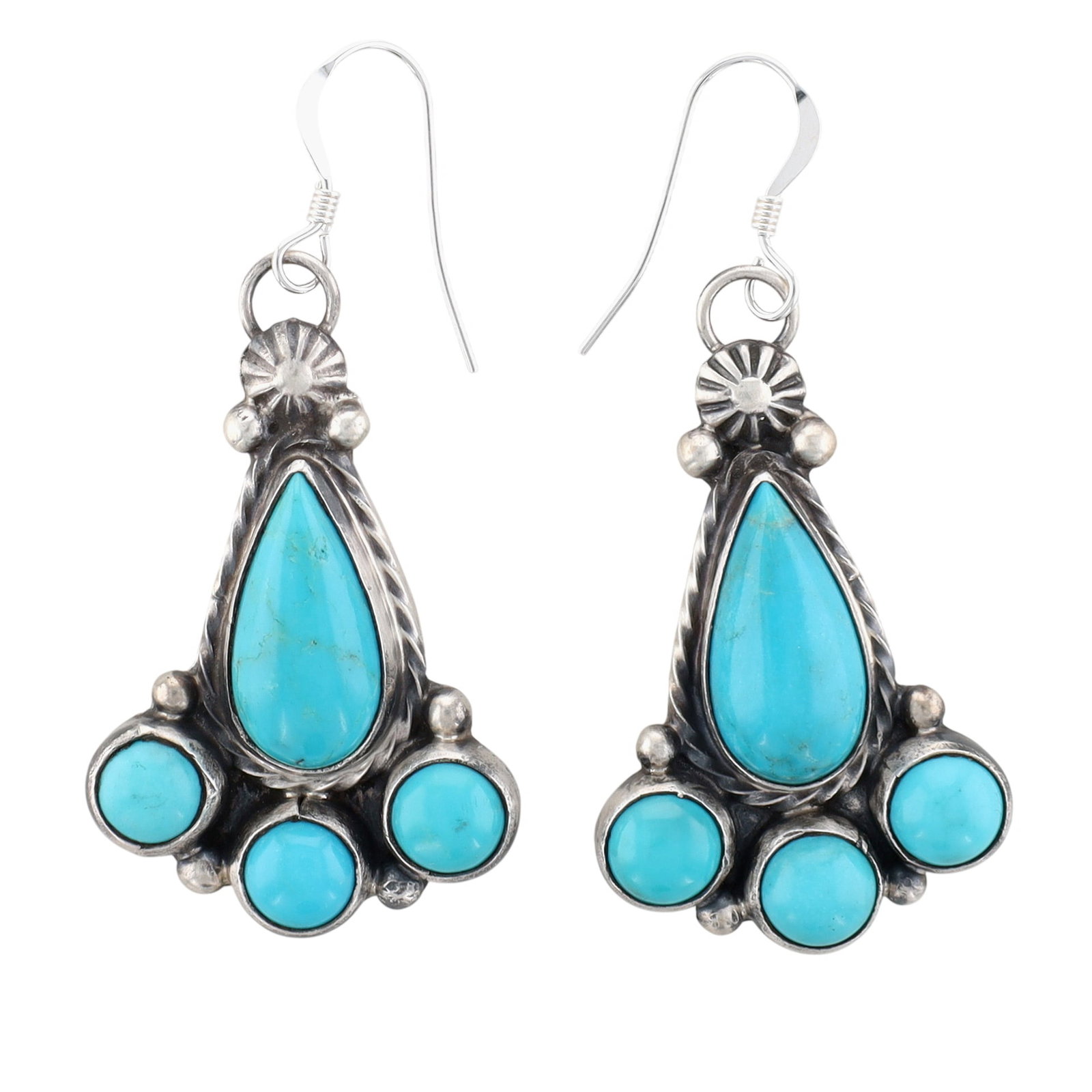 Darrell Morgan Navajo Sterling Kingman Turquoise Cluster Earrings (1 of 4)
