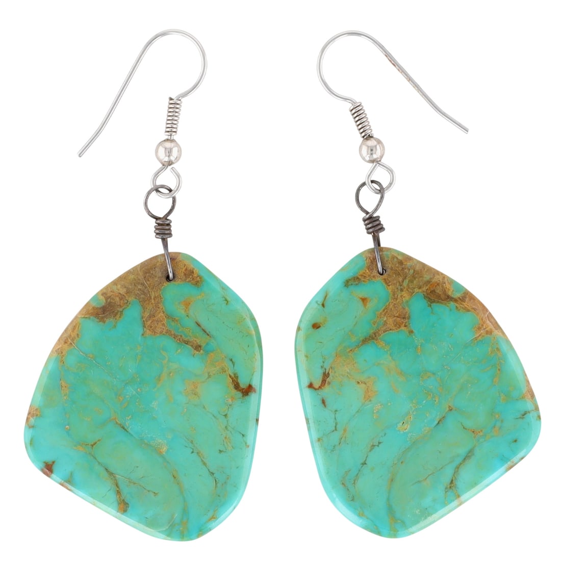 Santo Domingo Sterling Turquoise Slab Earrings: Santo Domingo Sterling Turquoise Slab Earrings | Weight: 9.5g | Turquoise measures approx. 1.3" x 1.1" | Provenance: From an estate of a longtime Native American jewelry collector who purchased from t