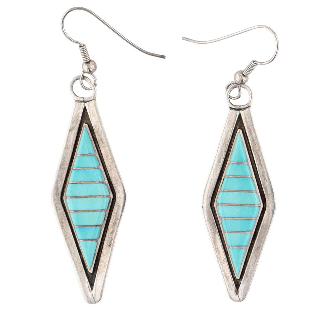 Vintage Marvin Luarkie Zuni Sterling Turquoise Inlay Earrings (1 of 3)