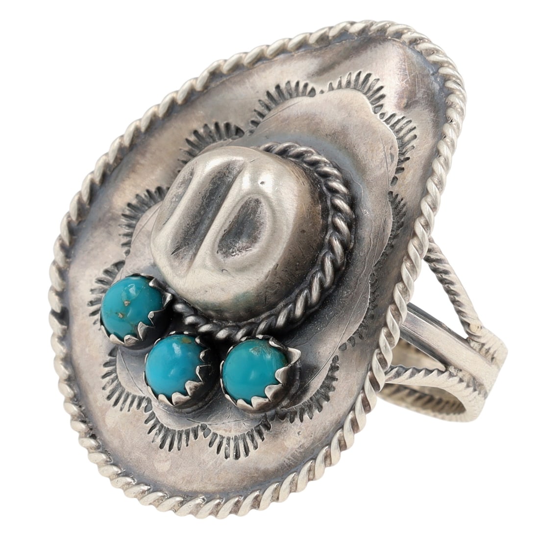 Bobby Platero Navajo Sterling Kingman Turquoise Cowboy Hat Ring Sz 6 (1 of 7)
